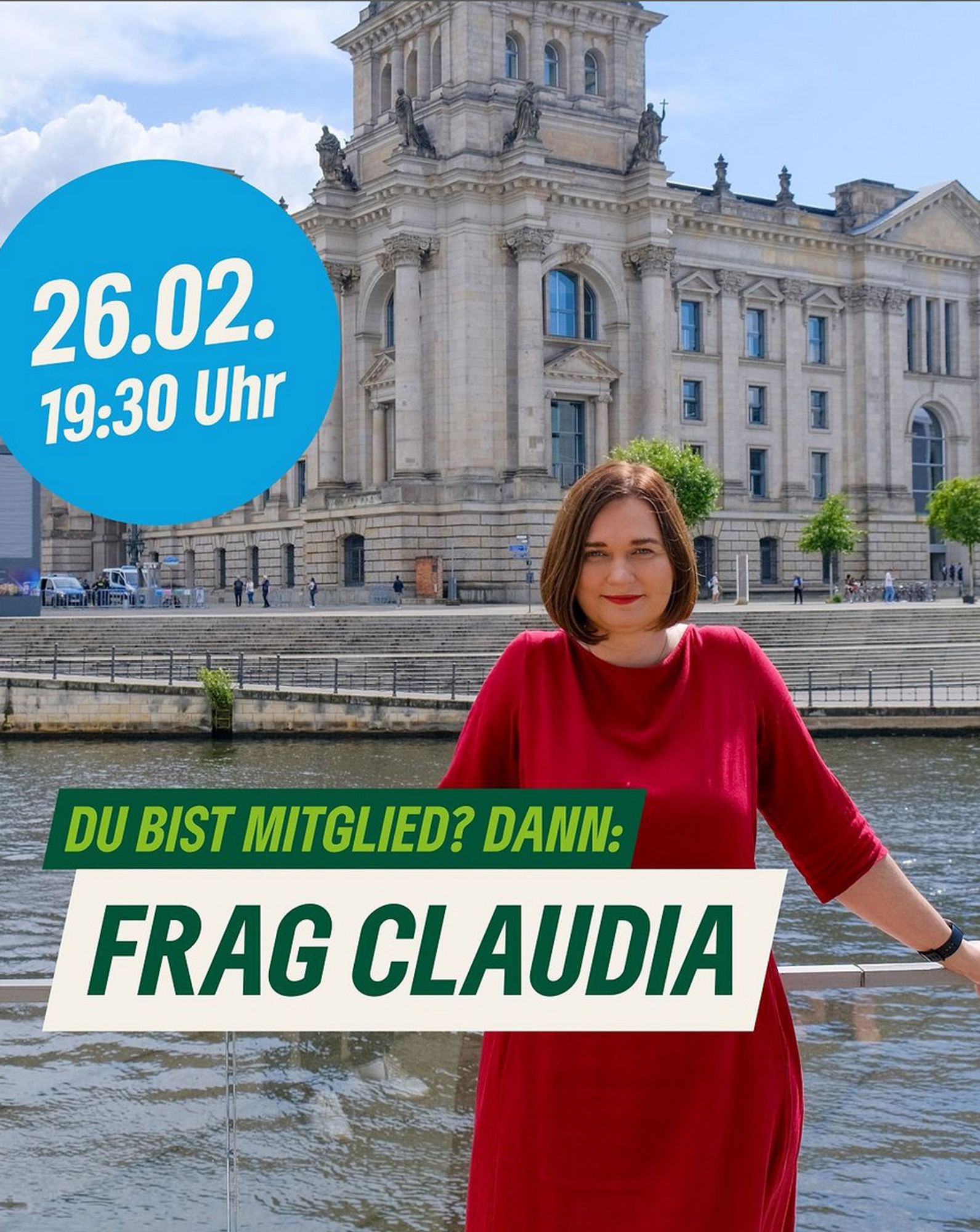 Bild: MdB und parlamentarische Staatssekretärin Claudia Müller, Bündnis 90/Die Grünen.
Text: 26.2.2, 19.30Uhr
Du bist Mitlfied? Dann:
Frag Claudia