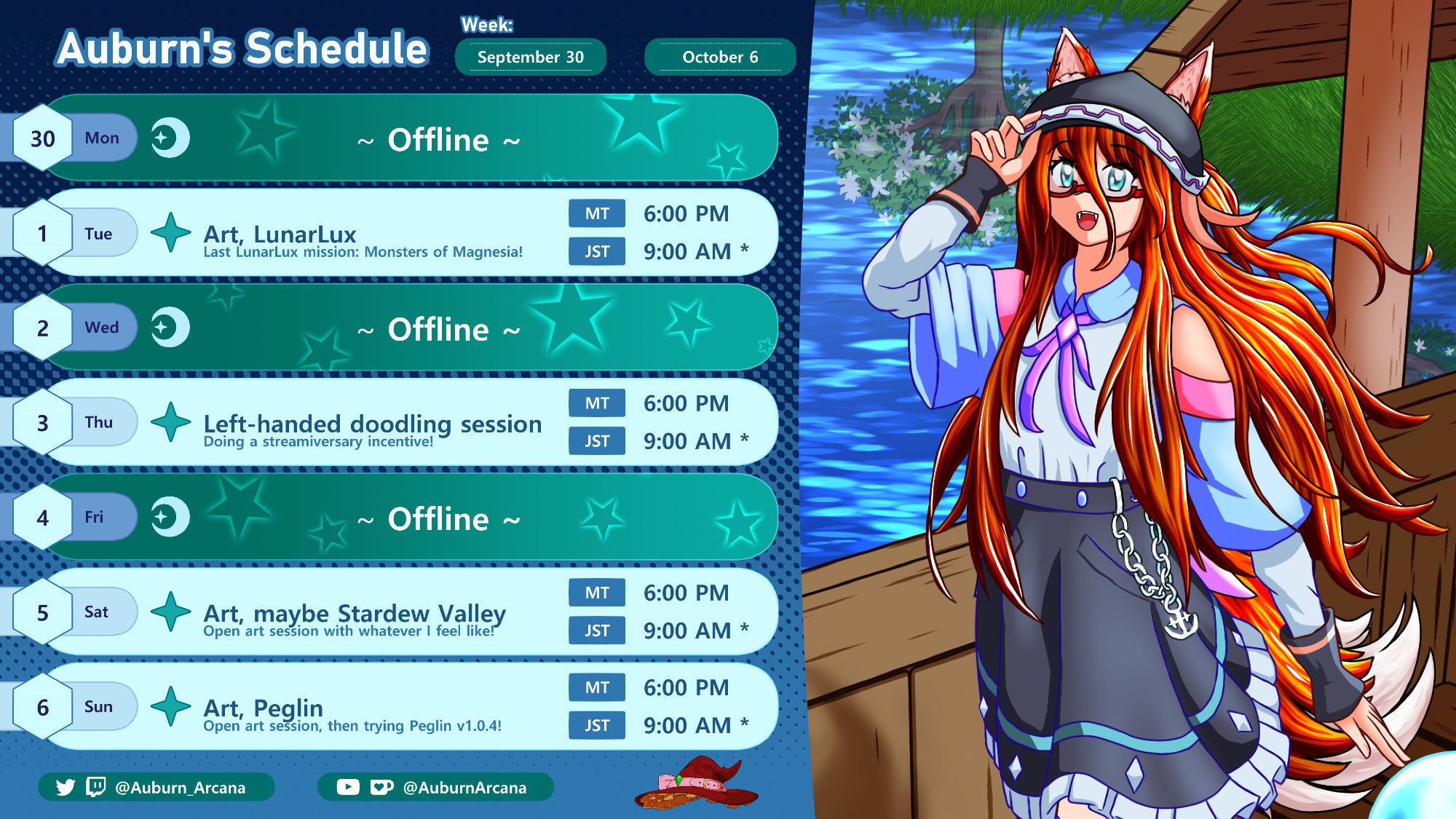 Auburn's weekly stream schedule - 30Sep24 - 6Oct24