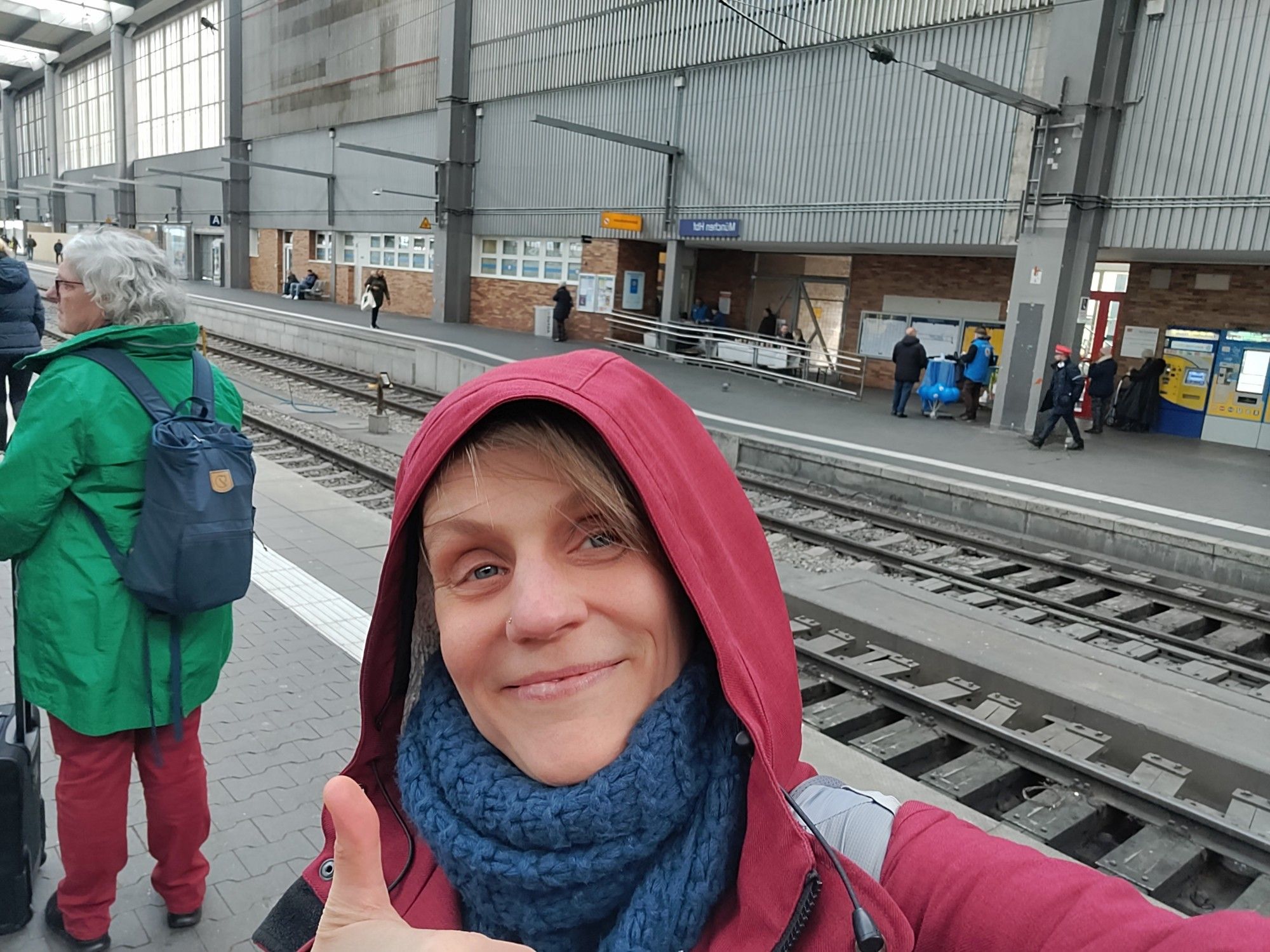 Me giving a thumbs up at Munich train station