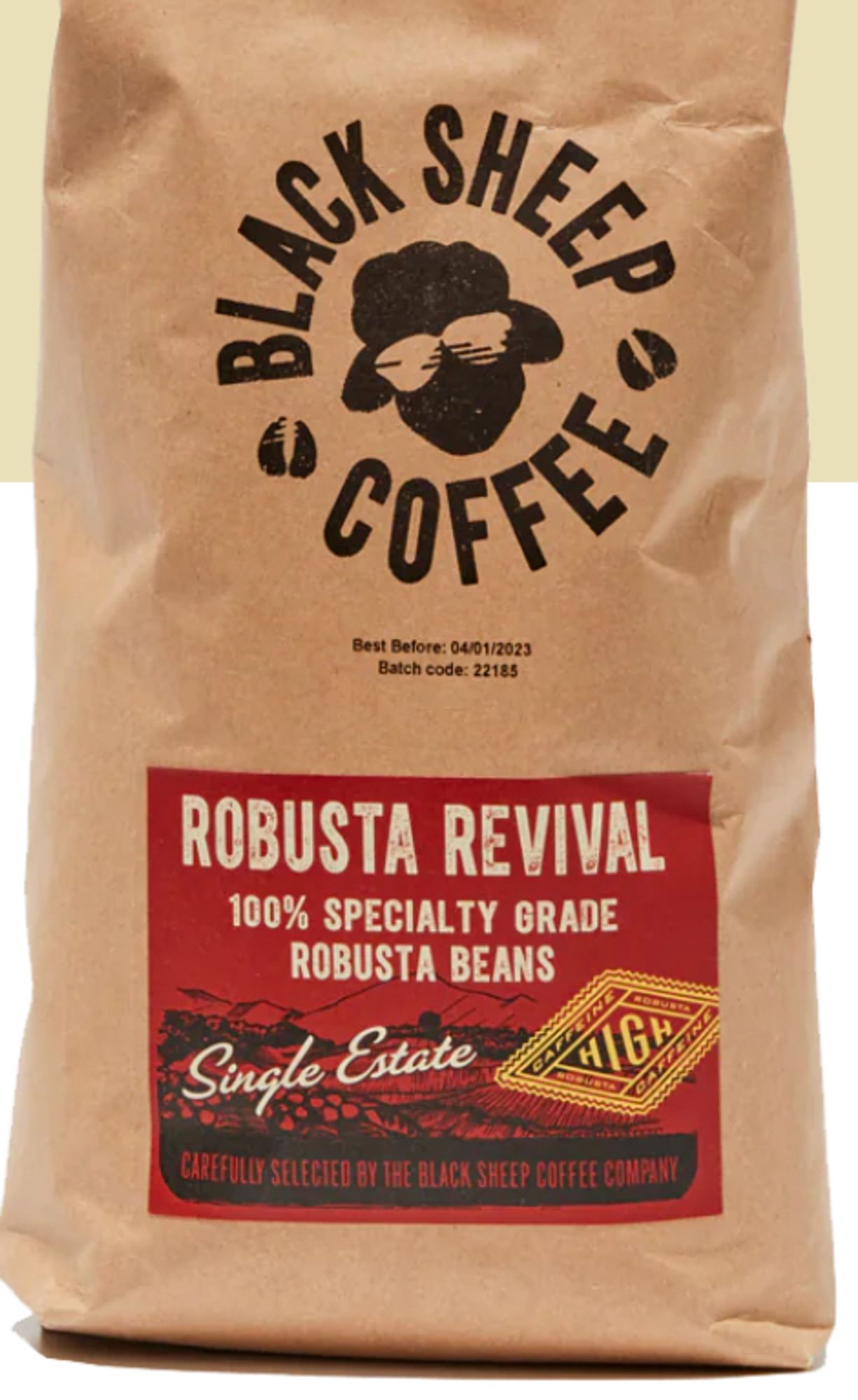 ROBUSTA REVIVAL
 100% SPECIALTY GRADE
 ROBUSTA BEANS
 Single Estate
 CAREFULLY SELECTED BY THE BLACK SHEEP COFFEE COMPANY