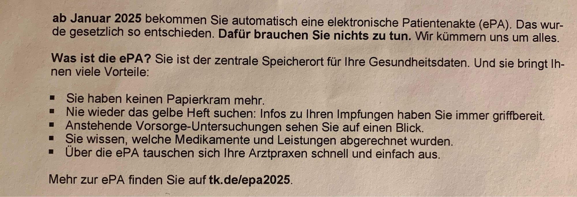 Ein Werbetext der TK für die elektronische Patientenakte ePA