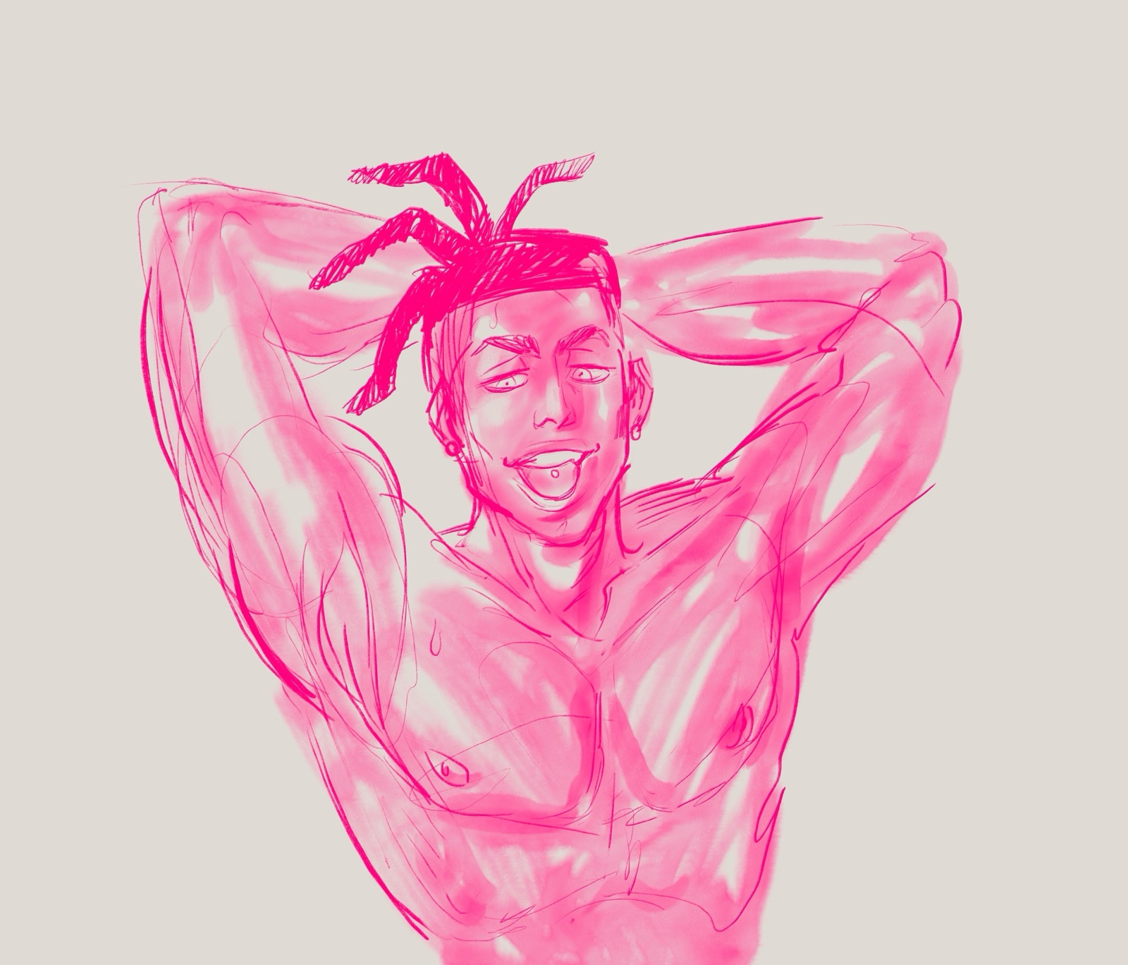 sketch of Raihan (shirtless) from Pokemon Sword and Shield