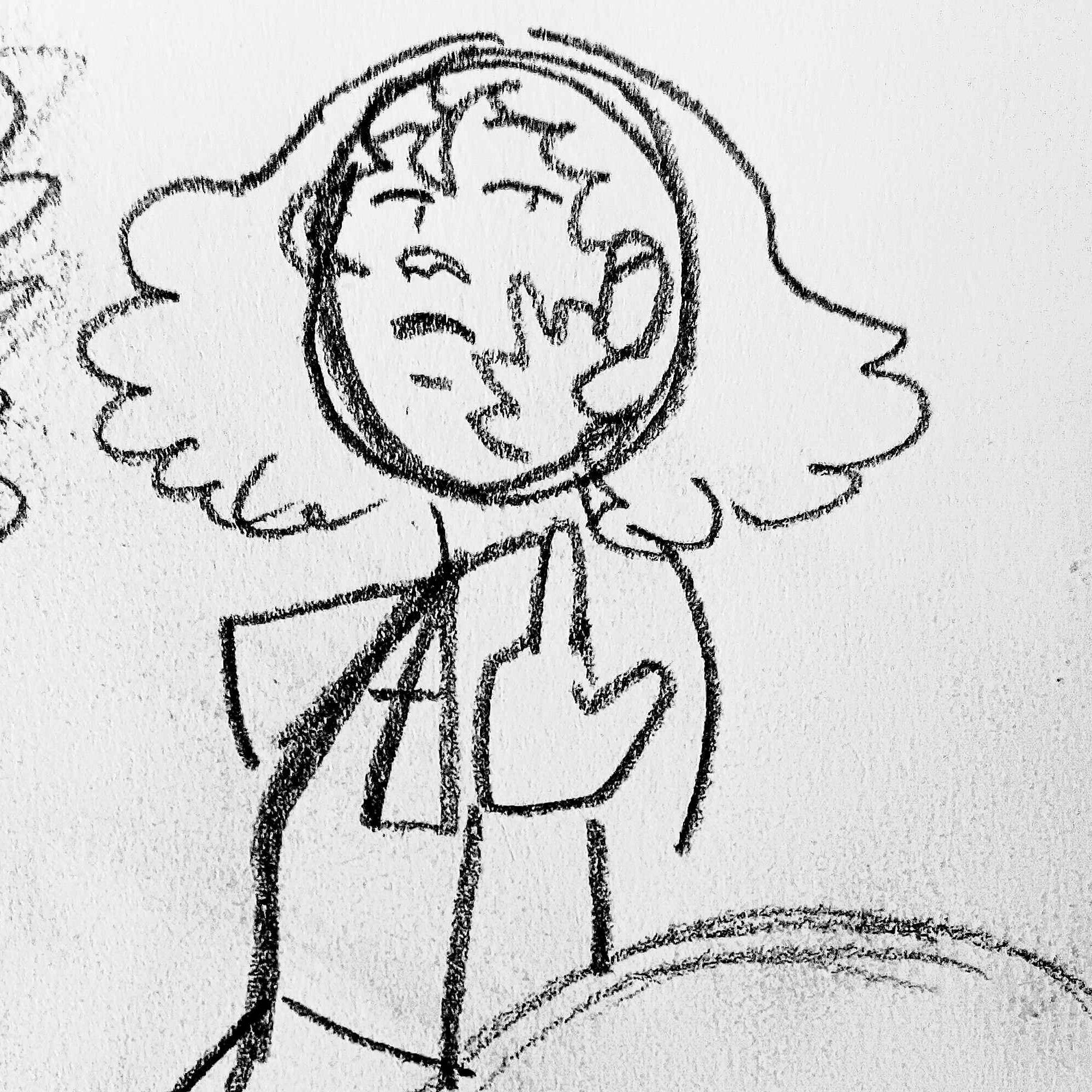 start. a sketch of the vampire claudia. she is flipping off the viewer. end.