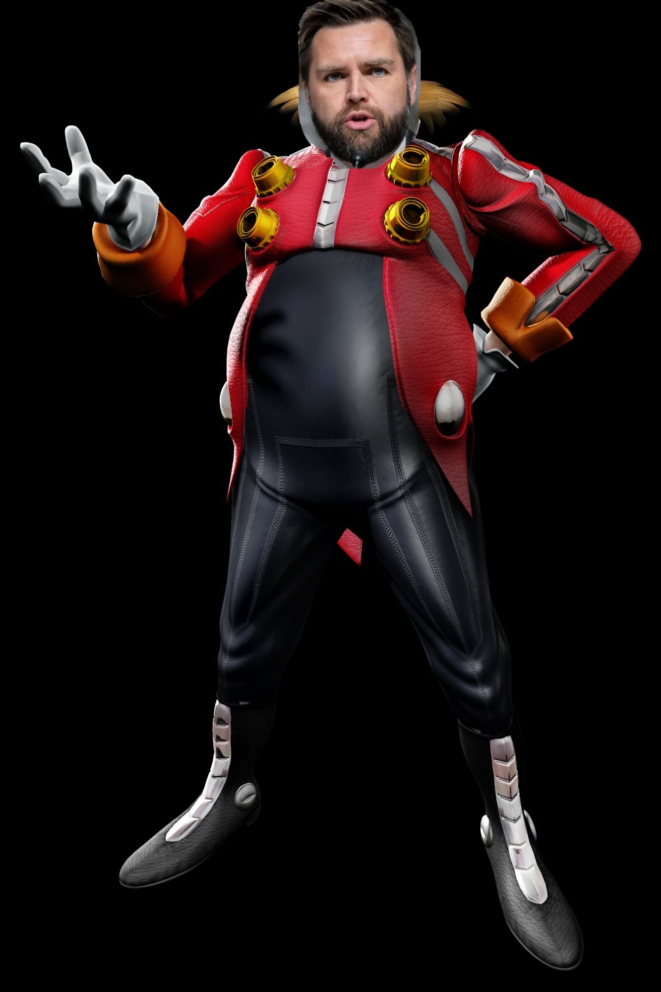 JD Vance's head on the body of Eggman (aka Dr. Robotnik) from Sonic the Hedgehog