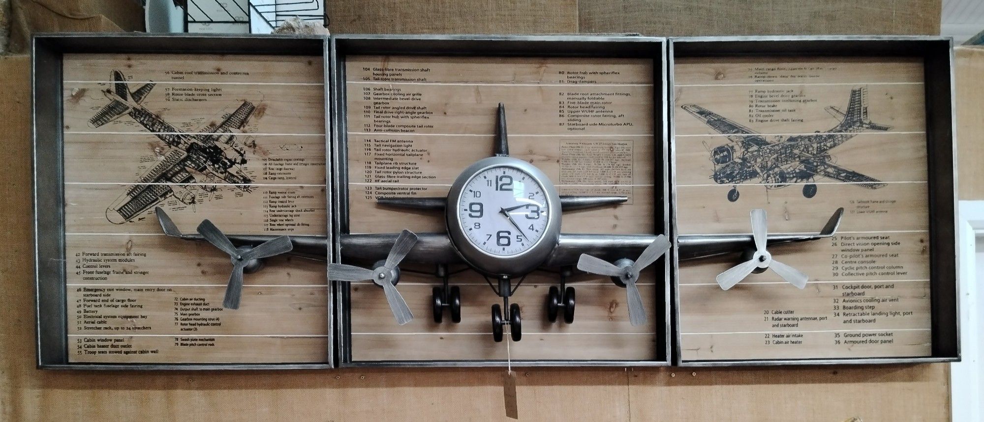 B29 bomber wall clock tryptich