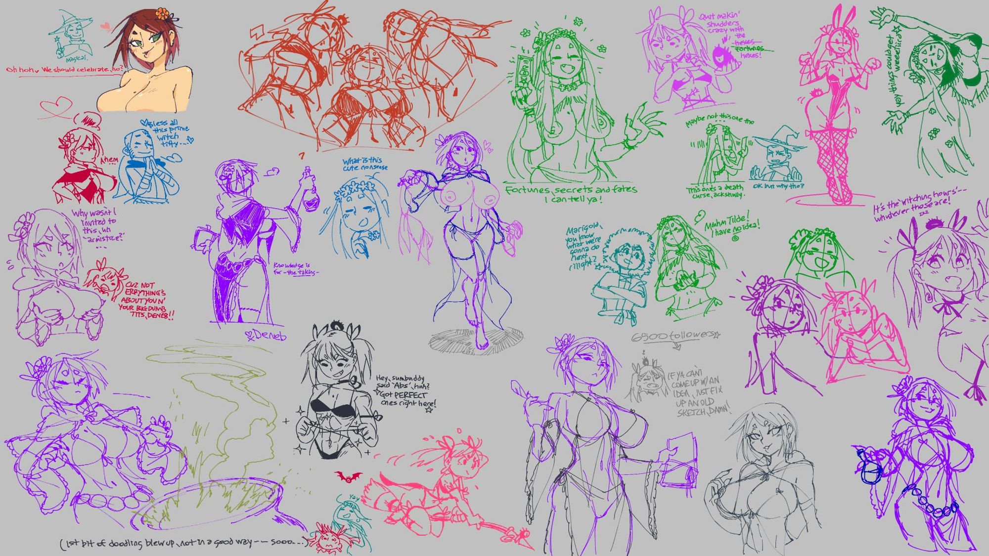 A blizzard of sketches starring Deneb, Ribbon, Marigold, Tilde (and even Targe!)