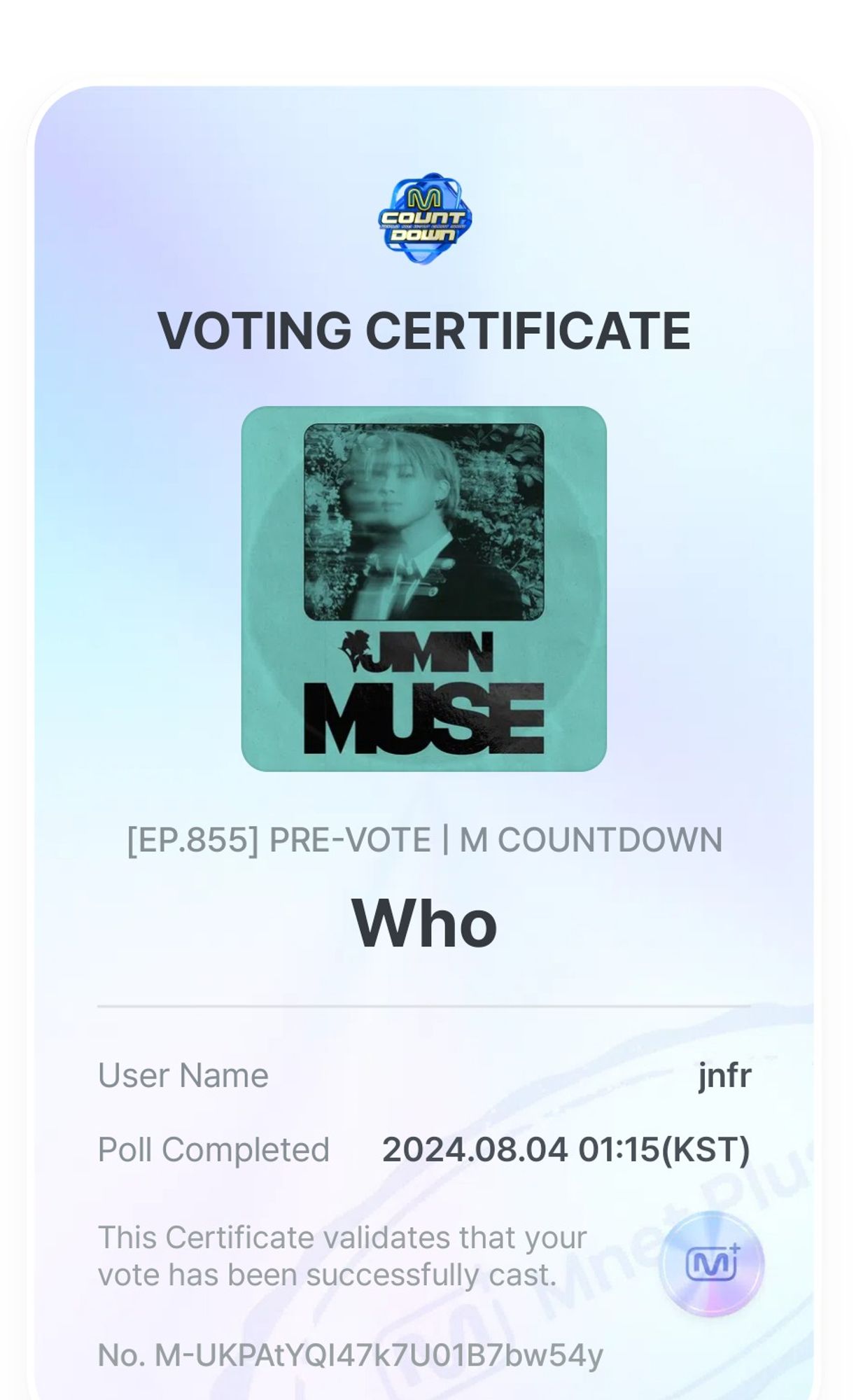 Mnet voting certificate for jnfr