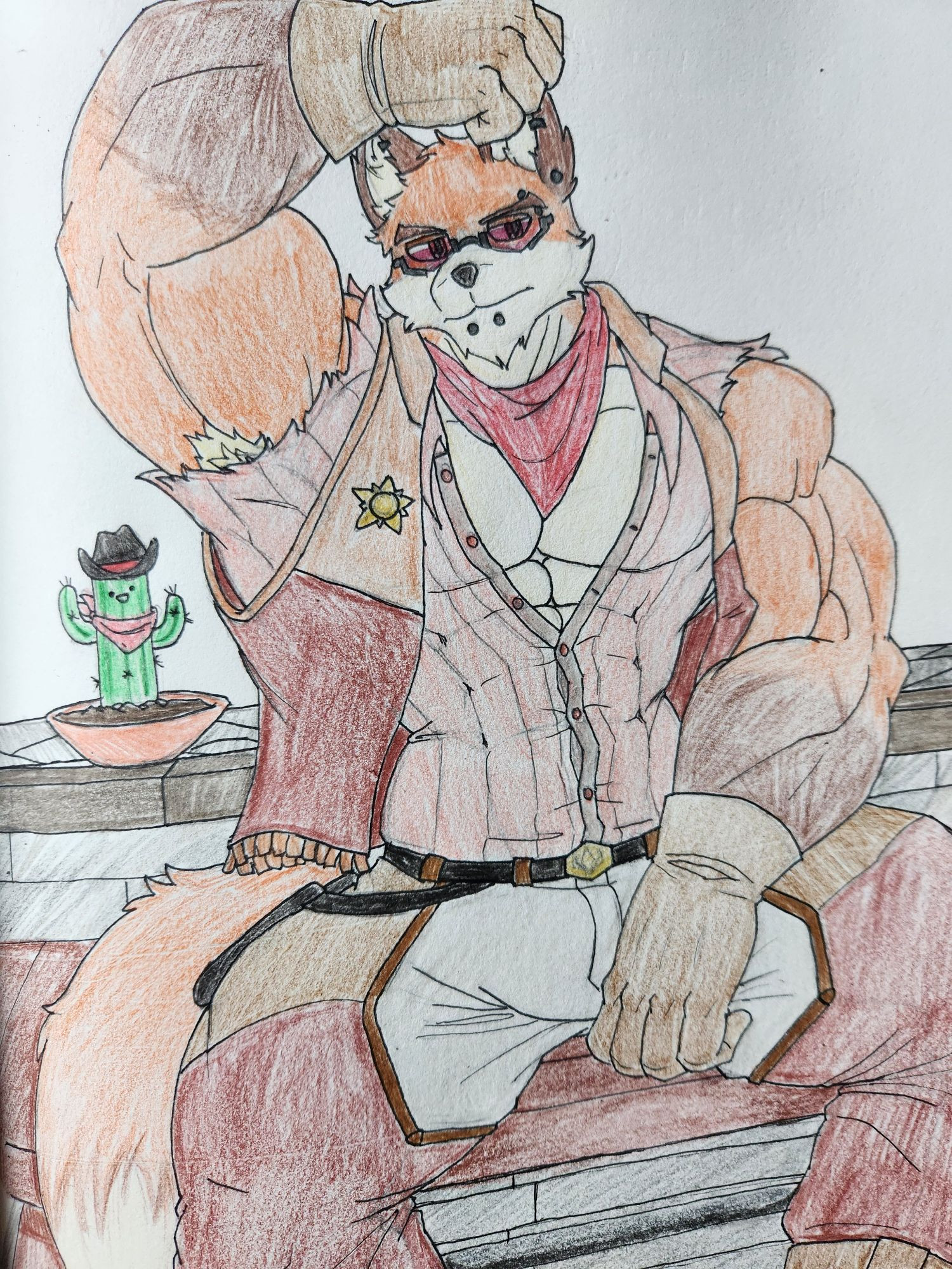 A traditional artwork of my OC, Alwin Randolph, dressed up as cowboy for Halloween. However he's missing a hat and his shirt isn't fully buttoned. He's a little disgruntled about this.