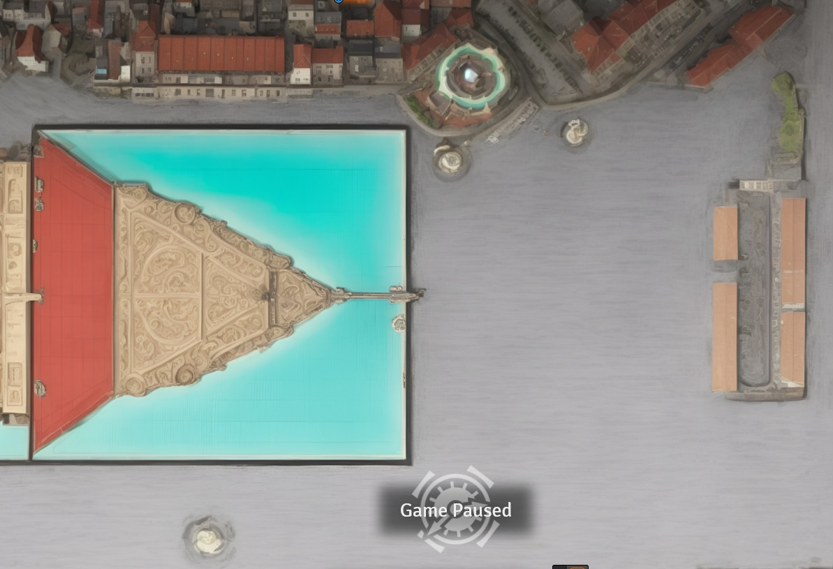 Battlemap für ein Rollenspiel
Grauer Hintergrund mit Steinpflastermuster
Hafenbecken in dem ein Schiff schwimmt.