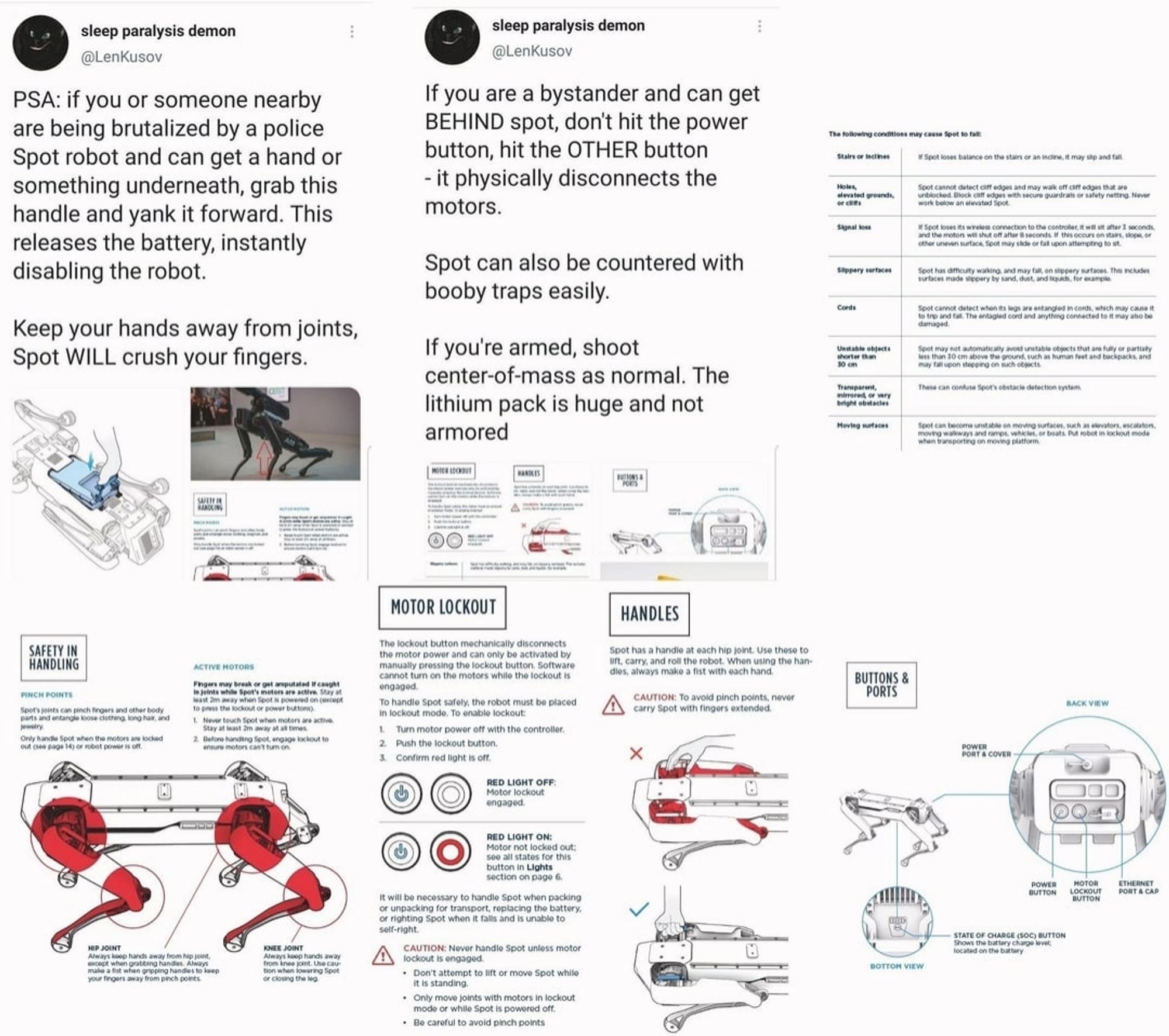 Diagrams for how to disable a robot dog