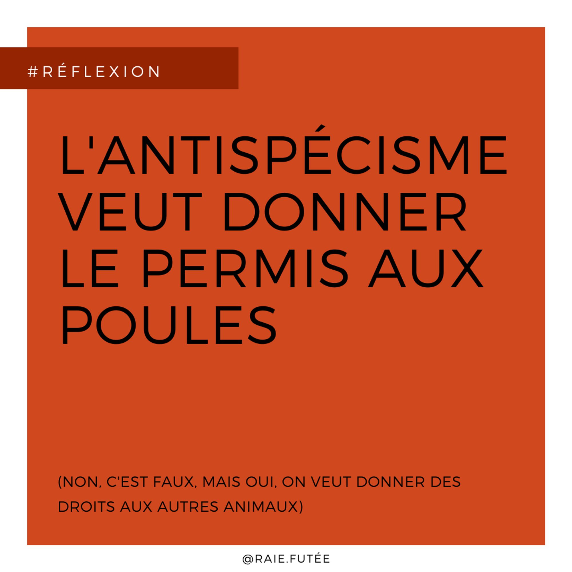 L'antispécisme veut donner le permis aux poules (non, c'est faux, mais oui, on veut donner des droits aux autres animaux). Temps de lecture : 5 slides