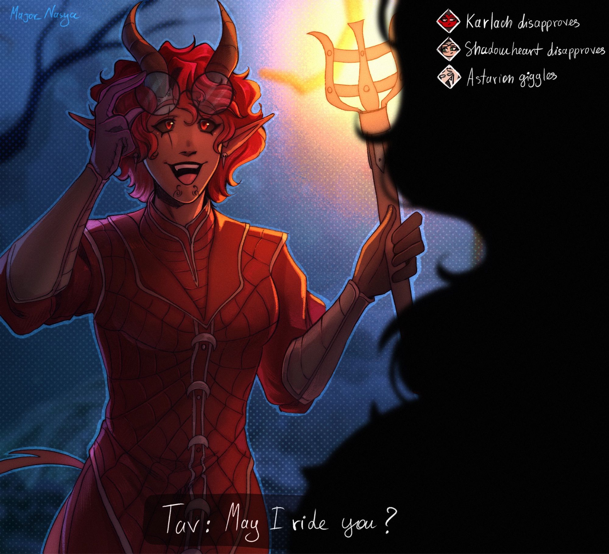 Bg3 tav Ruby. Red tiefling in glasses