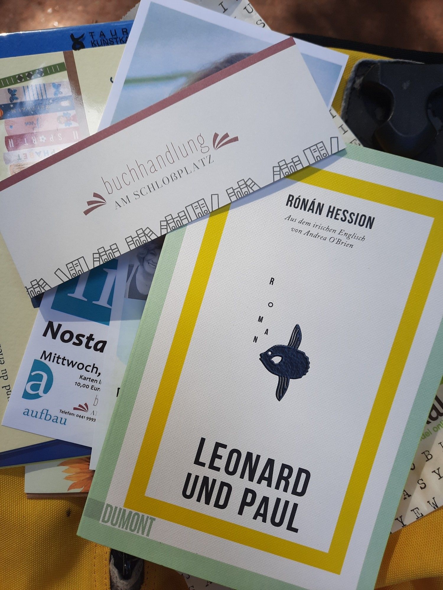 Book Leonard und Paul, some cards and a bookmark from a local Indie bookshop.