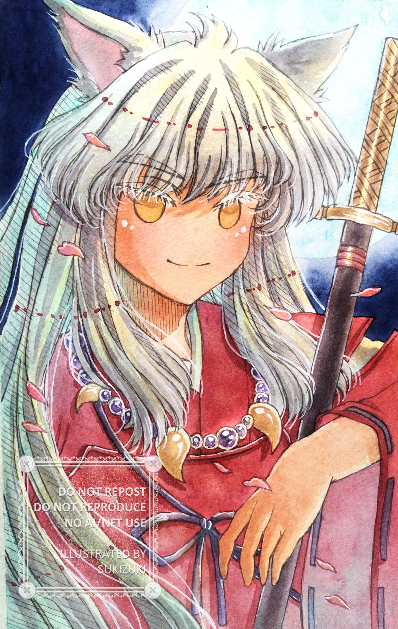 inu yasha watercolor illustration fanart