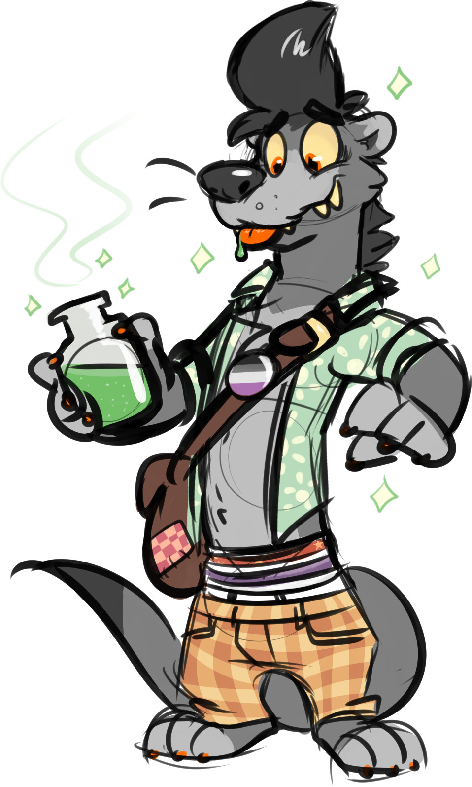 Jasper drinking a potion. He accidentally transformed himself into an otter.