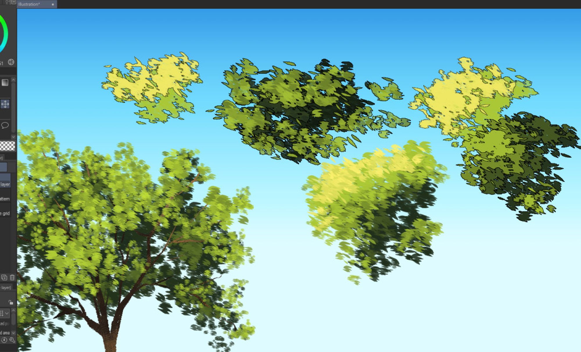 more tree doodling but way less tree like. Just blobs of leaves basically.