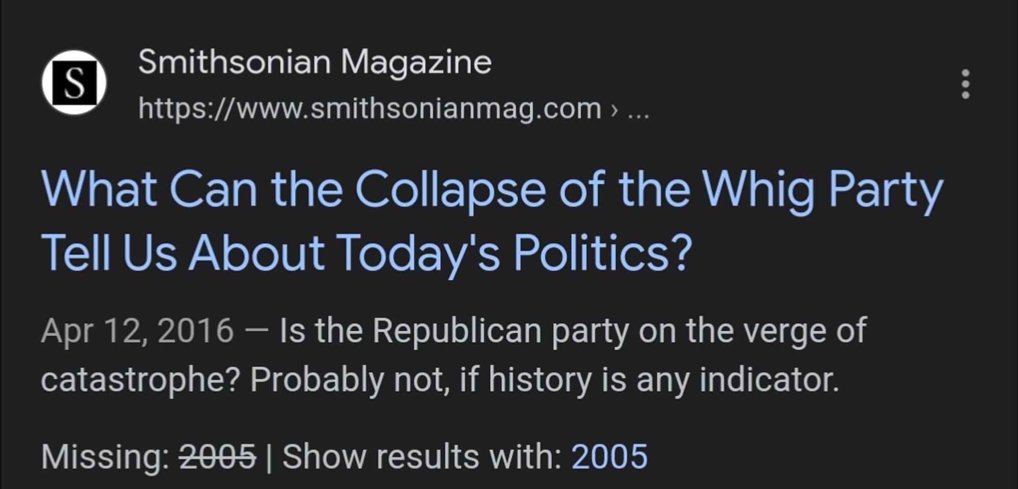 Comment about the potential collapse of the Republican party from 2016.