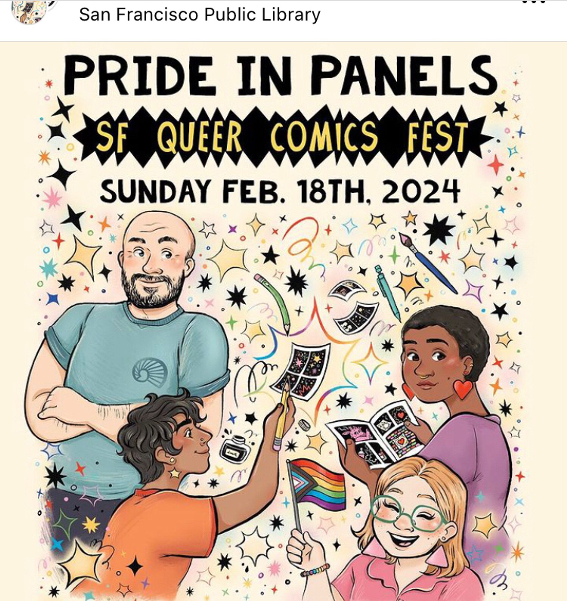 Drawing for pride in panels noon to 5 Sunday February 18 San Francisco main library