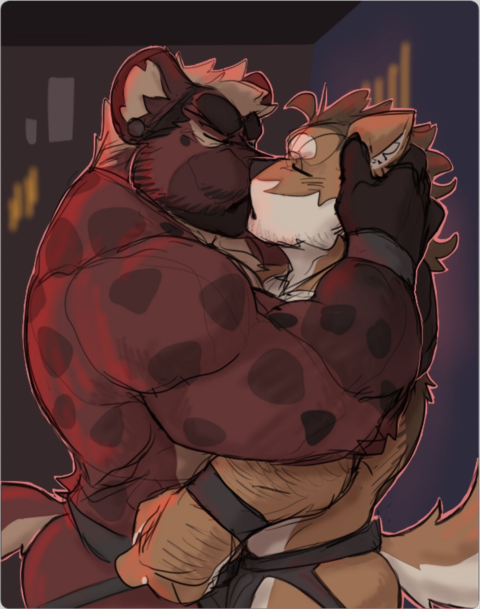 Higgs art
An anthro dog and hyena, kissing.