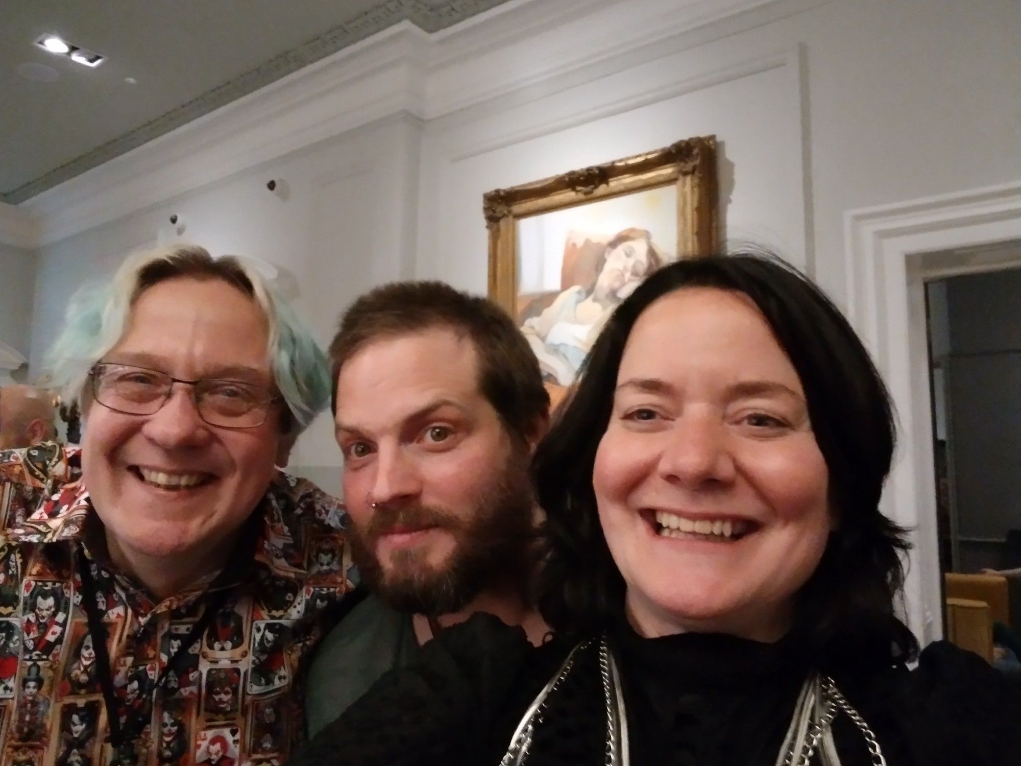 The after party, l-r: Neil Bond, Tej Turner and E.M. Faulds grin in the bar. Fun times!