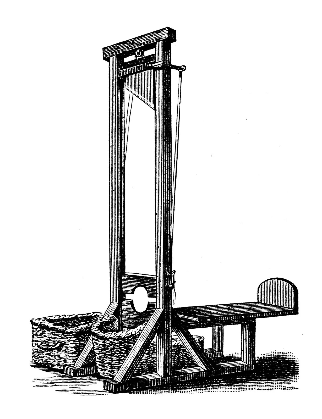 A drawing of a guillotine