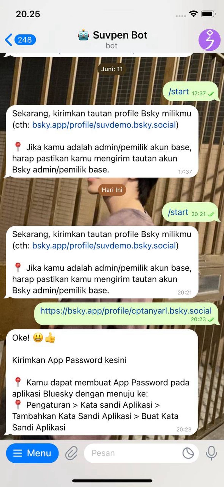 tautkan akun bsky ke bot telegram, next input password apk yang telah dibuat