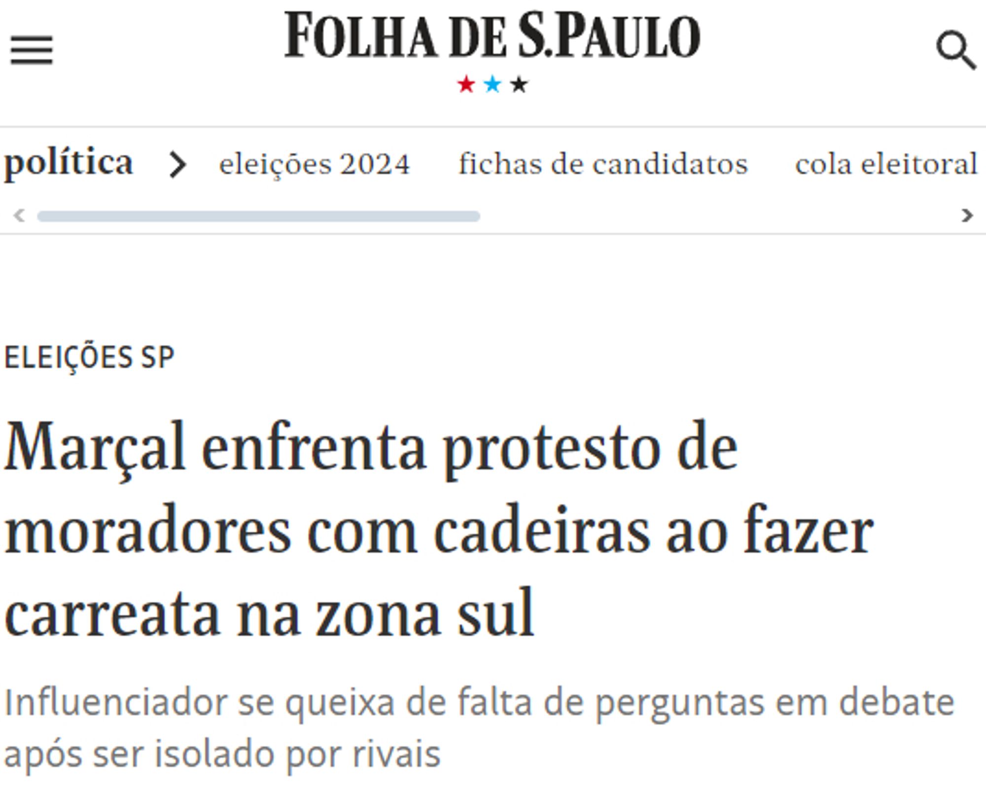 Eleições SP
Marçal enfrenta protesto de moradores com cadeiras ao fazer carreata na zona sul
Influenciador se queixa de falta de perguntas em debate após ser isolado por rivais