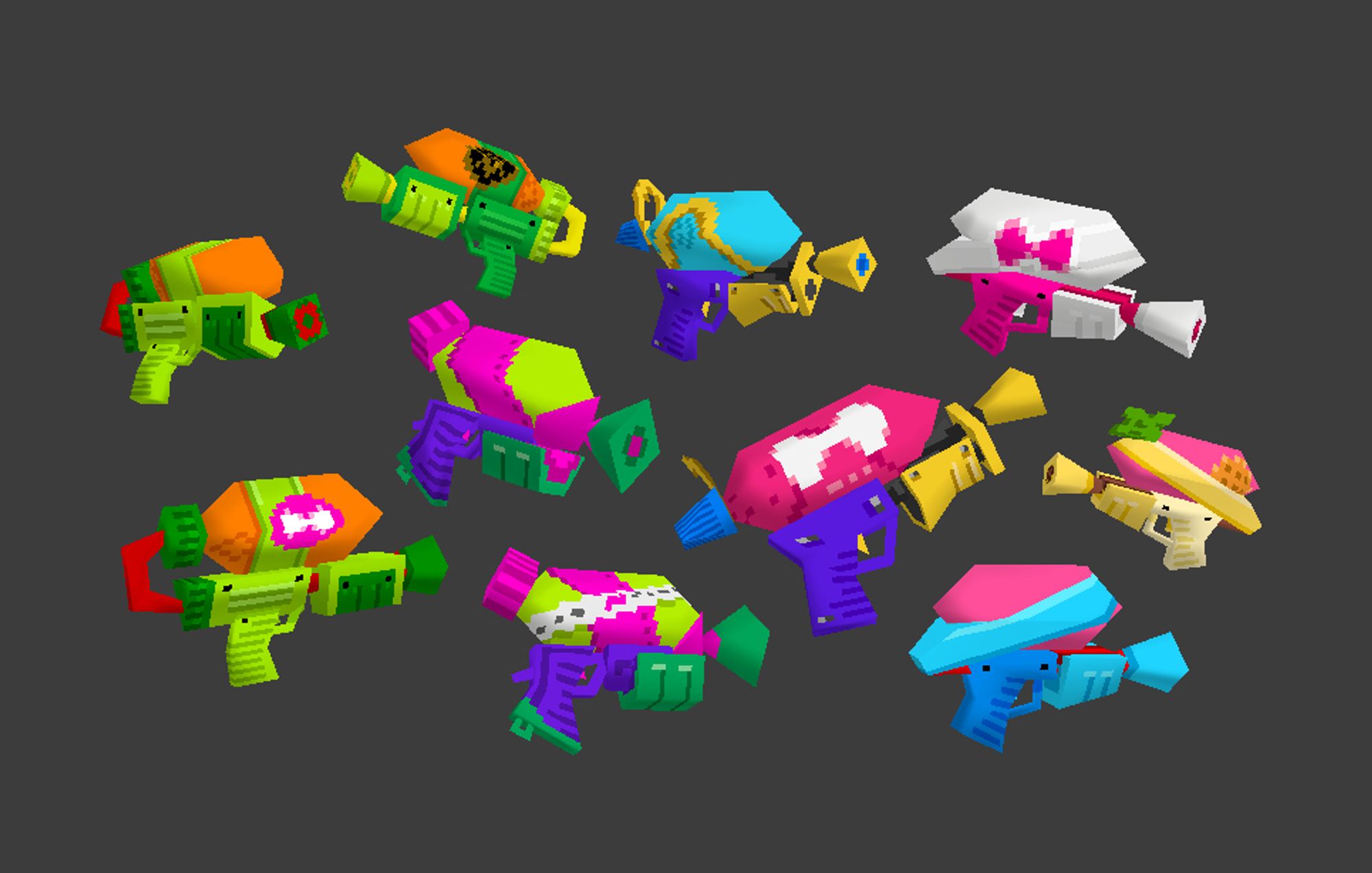 lowpoly models of all splattershots including my own designs, including my Vanilla Splattershot