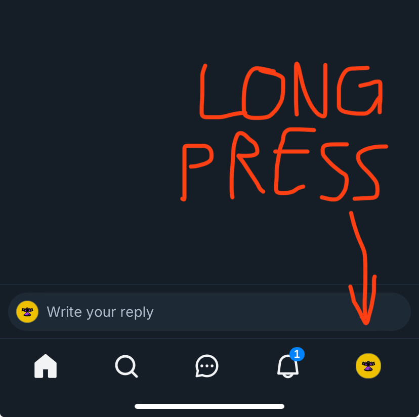 on the bluesky mobile app, long-press your profile tab button in the bottom right