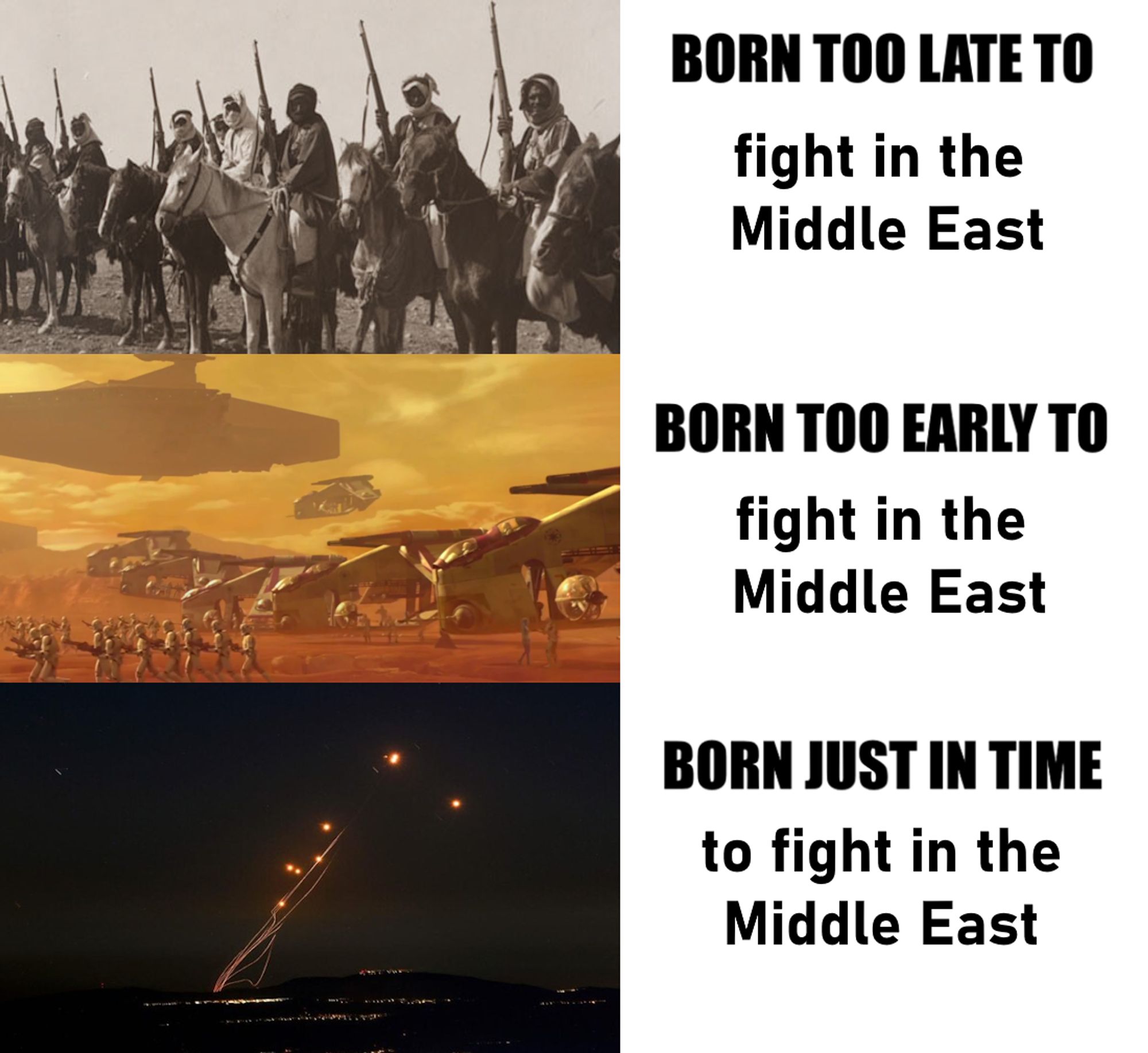 meme about the never-ending war in the middle east