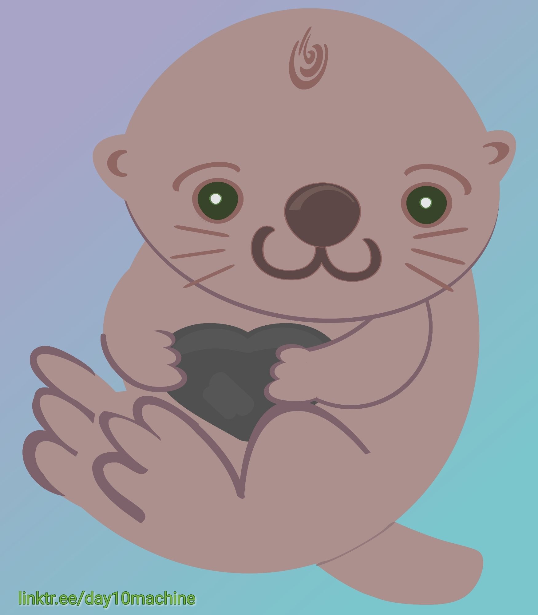 Digital Illustration 
A smiling baby otter holding a Rock shaped like a Heart