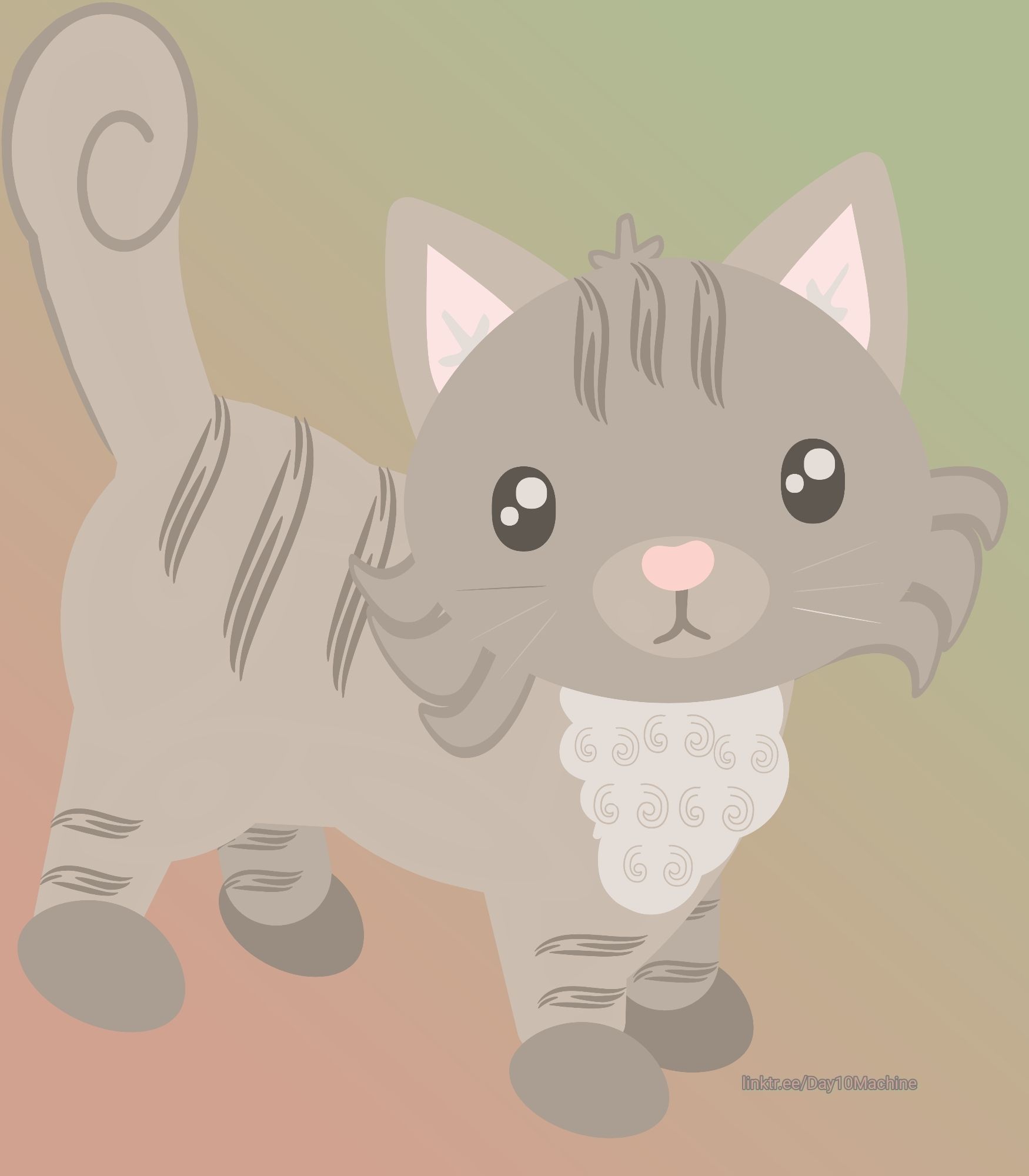 Digital illustration 
A fluffy faced light brown tabby kitten looks sweetly at the viewer