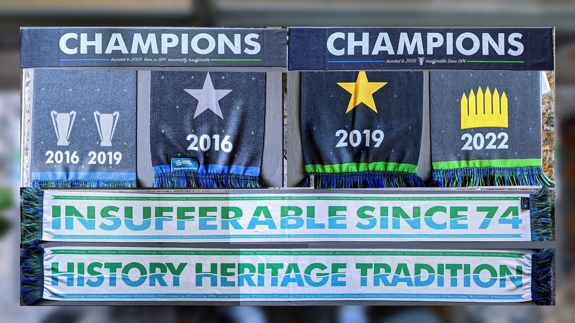 composite image of different custom made sounders scarves