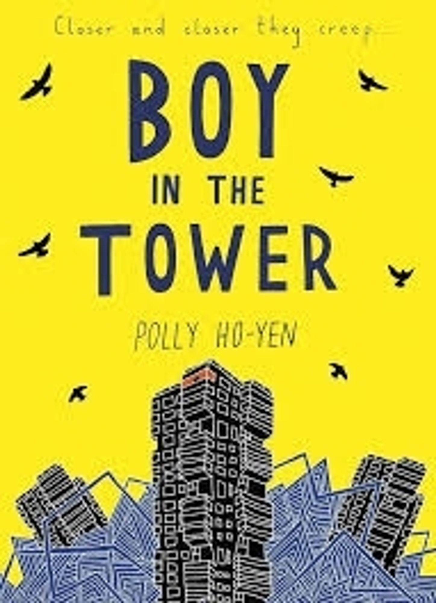 Yellow book cover: 'The Boy in the Tower' by Polly Ho-Yen.