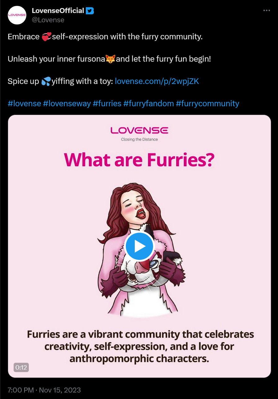 lovense ad on twitter catering directly to furries (they've been partnering with furry games and commissioning furry artists lately too)