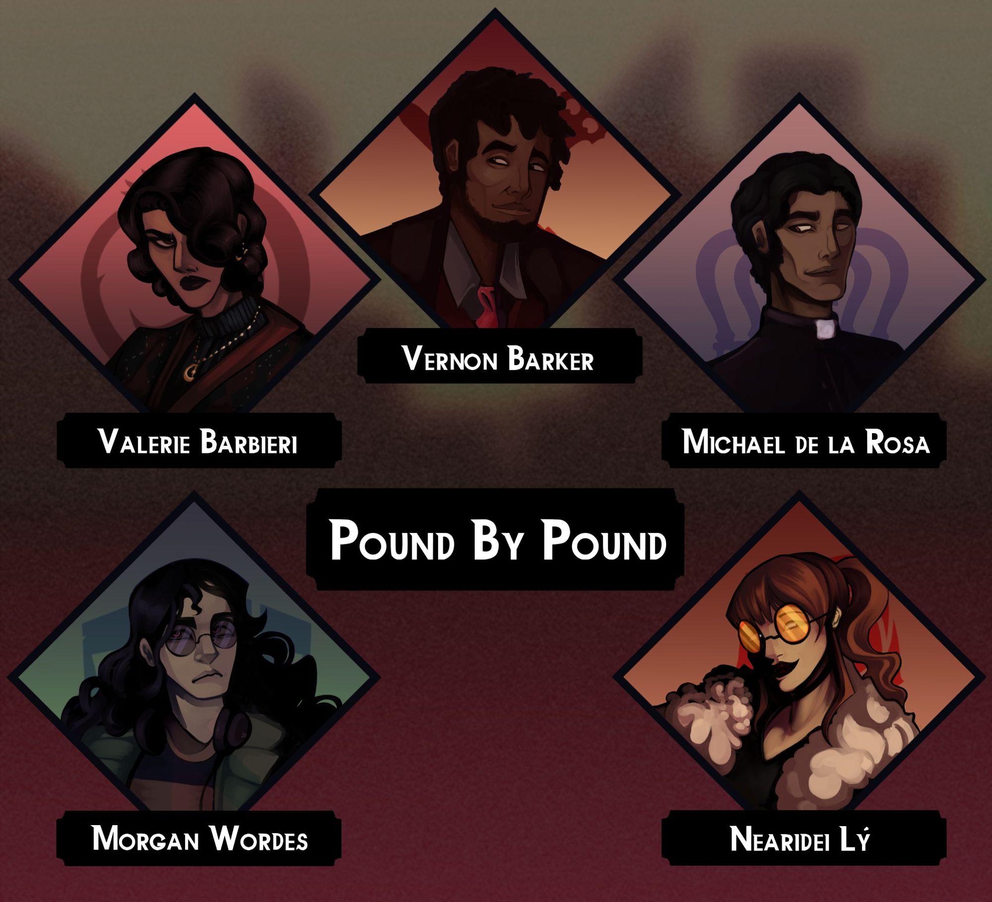 a selection of five portraits for player characters within a Vampire: The Masquerade chronicle