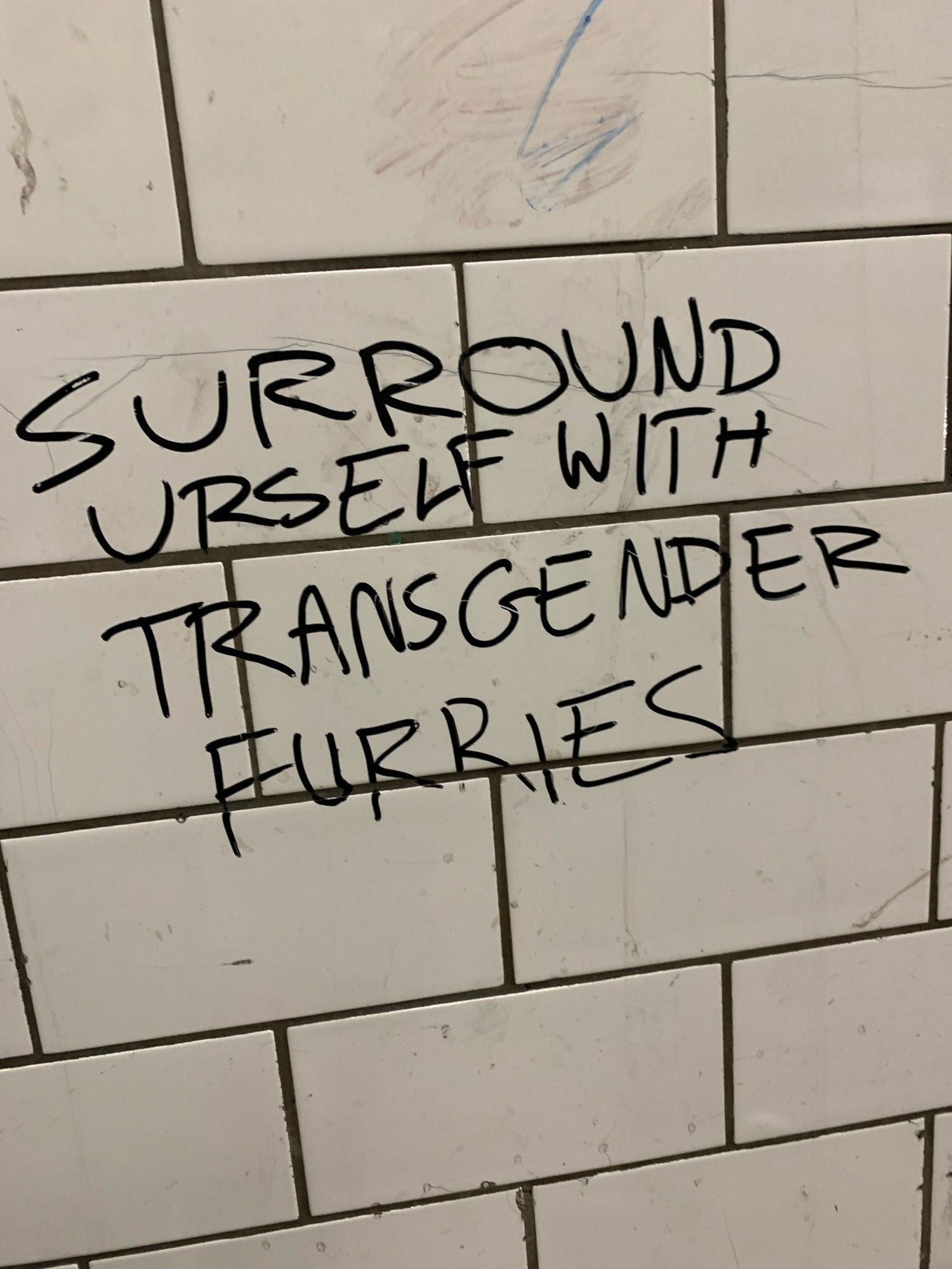 graffiti that says "Surround urself with transgender furries"