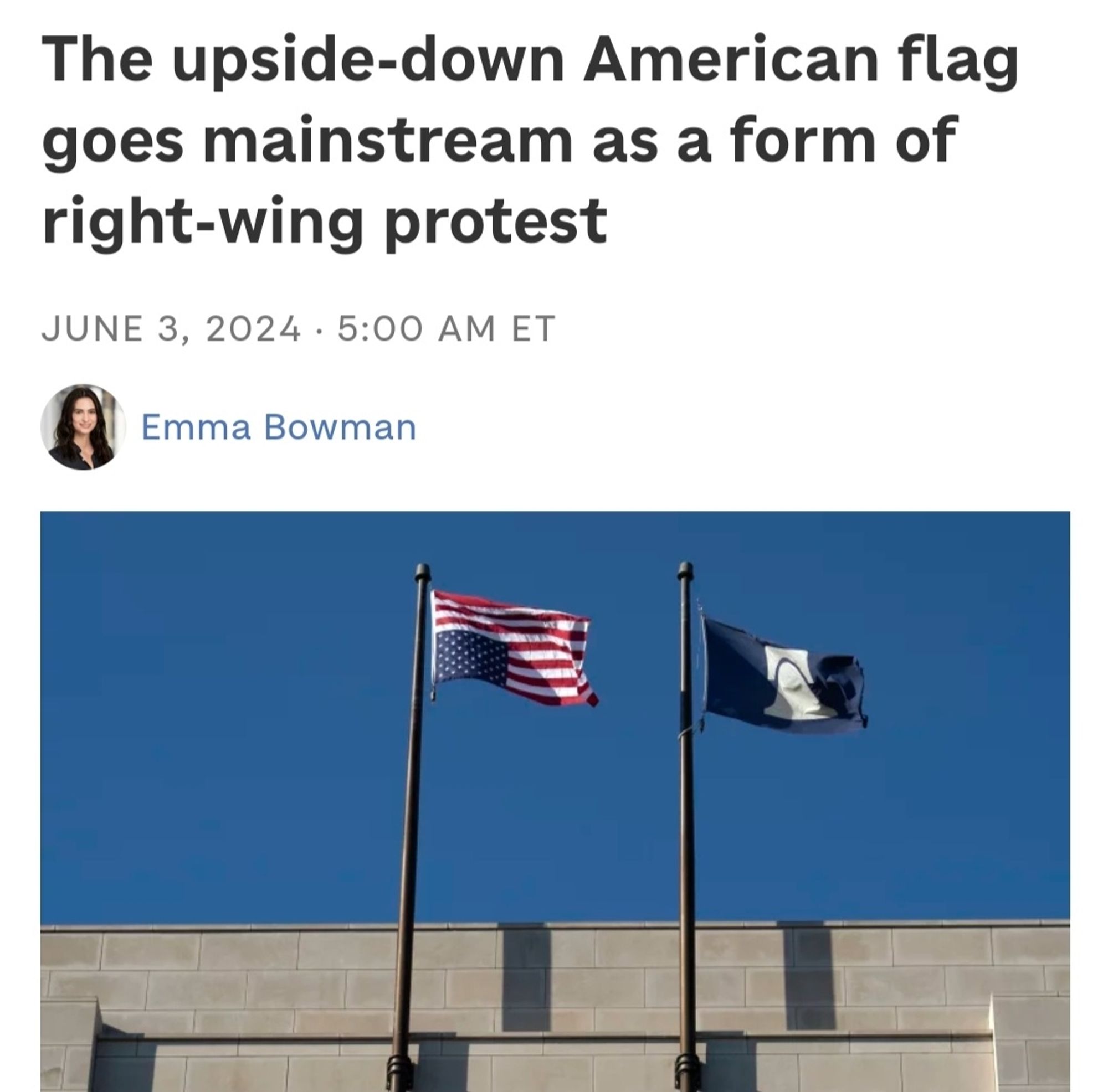 Headline: the upside down American flag goes mainstream as a form of right wing protest