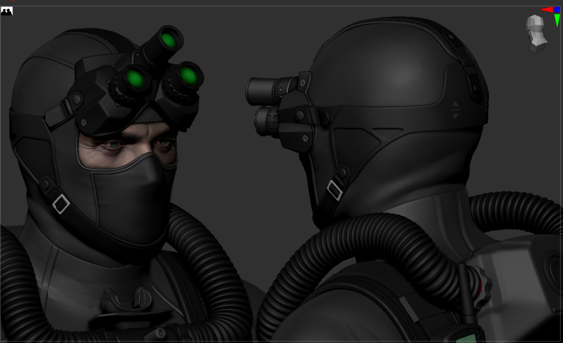 My Zbrush model of Sam Fisher - close up of the head details