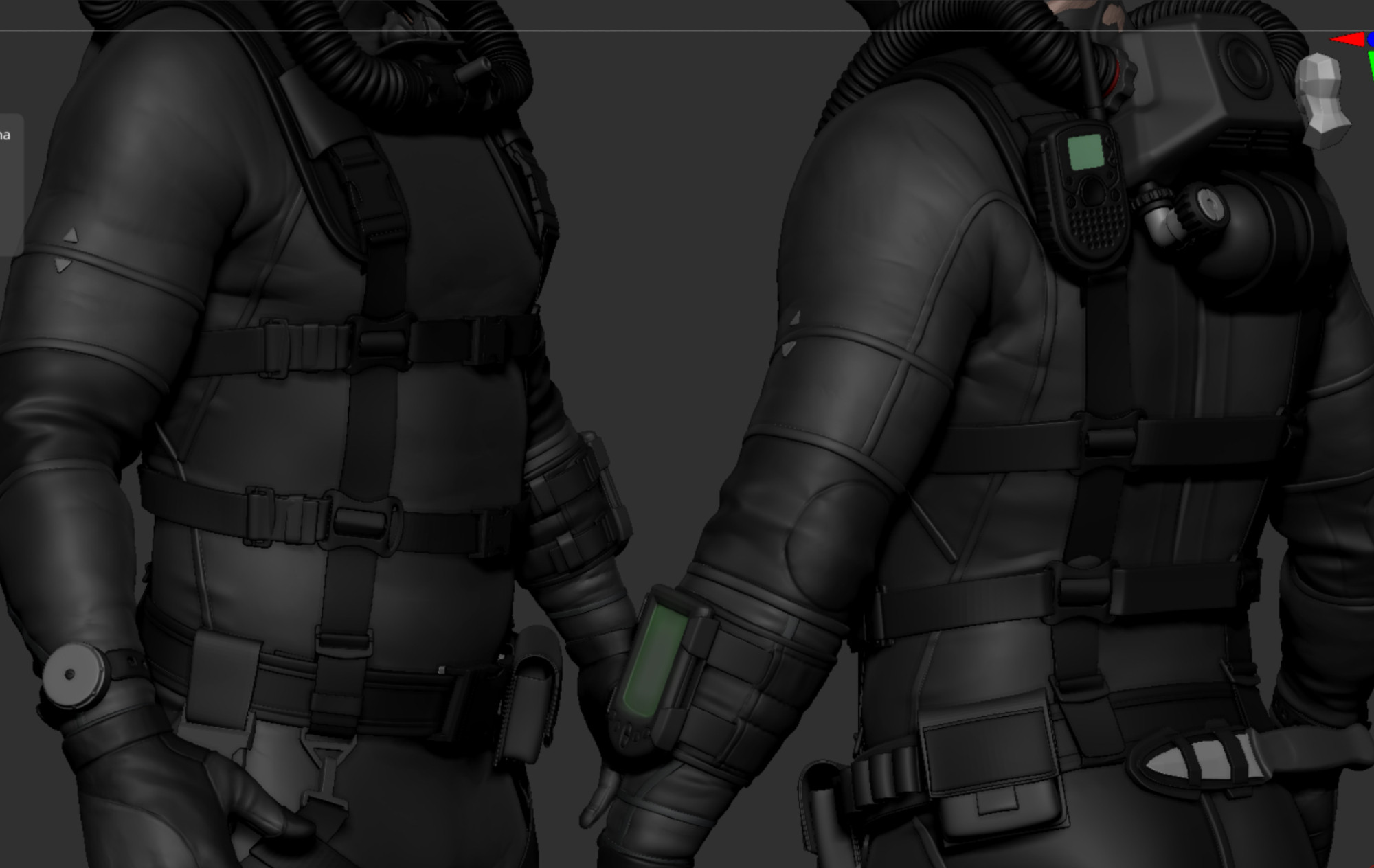 My Zbrush model of Sam Fisher - close up of the details on the wetsuit