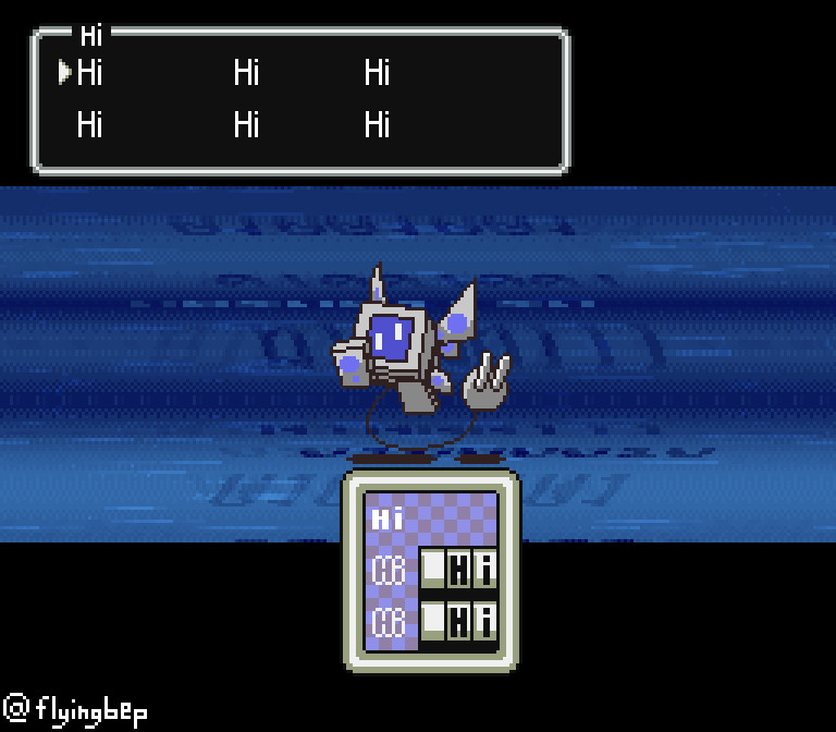 Flying Computer but in Earthbound, all text has been replaced with "hi" :)