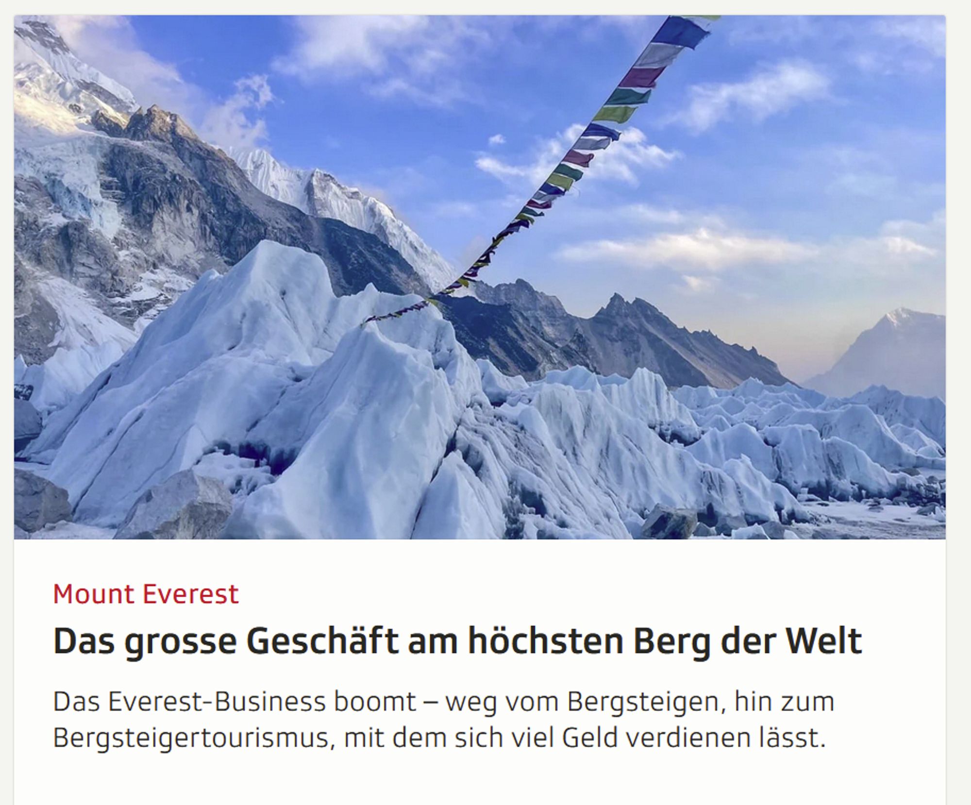 Artikelvorschau mit dem Titel "Das grosse Geschäft am höchsten Berg der Welt"