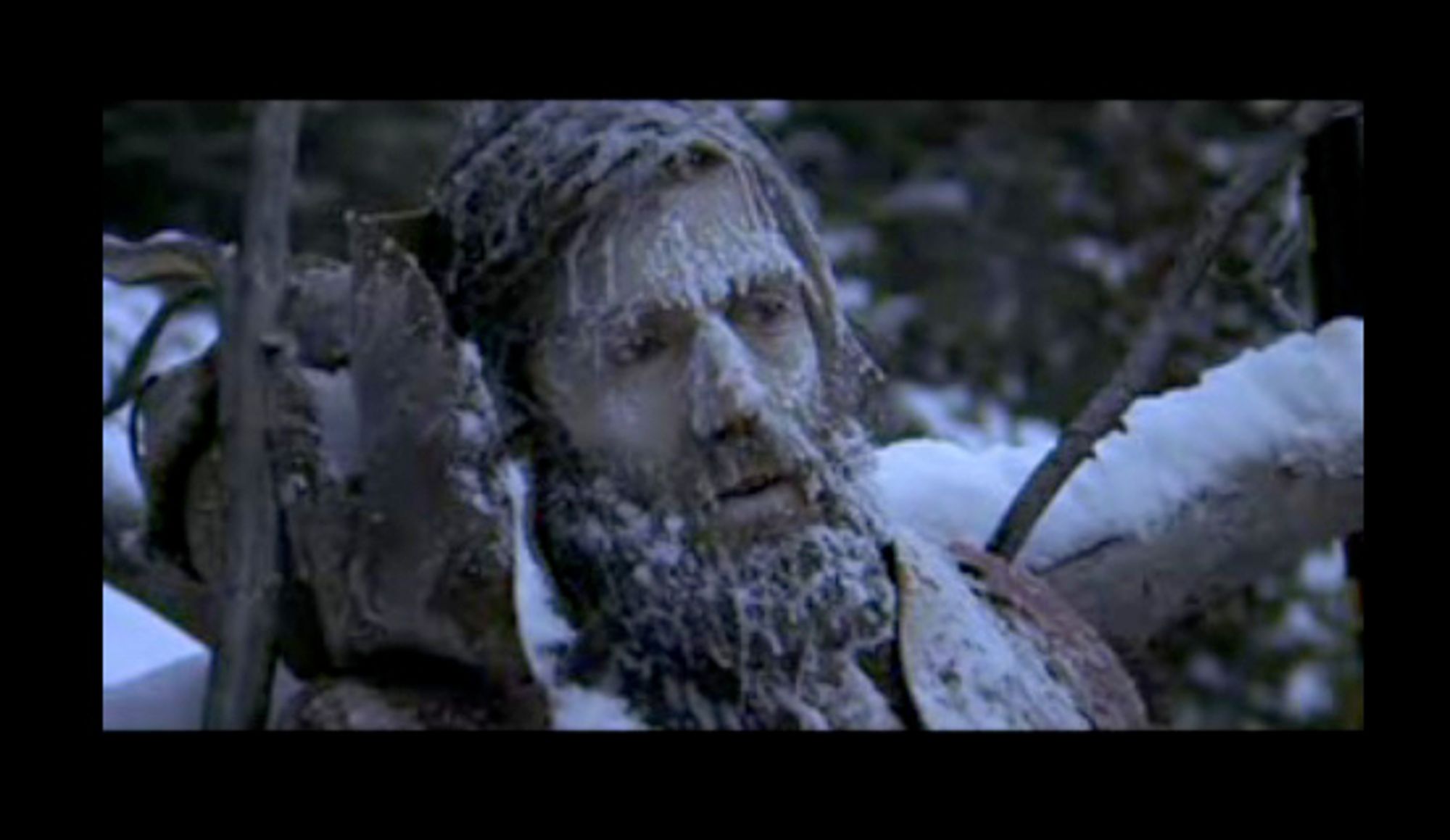 still image from the Robert Redford film Jeremiah Johnson. He and another mountain man found a third mountain man frozen to death.