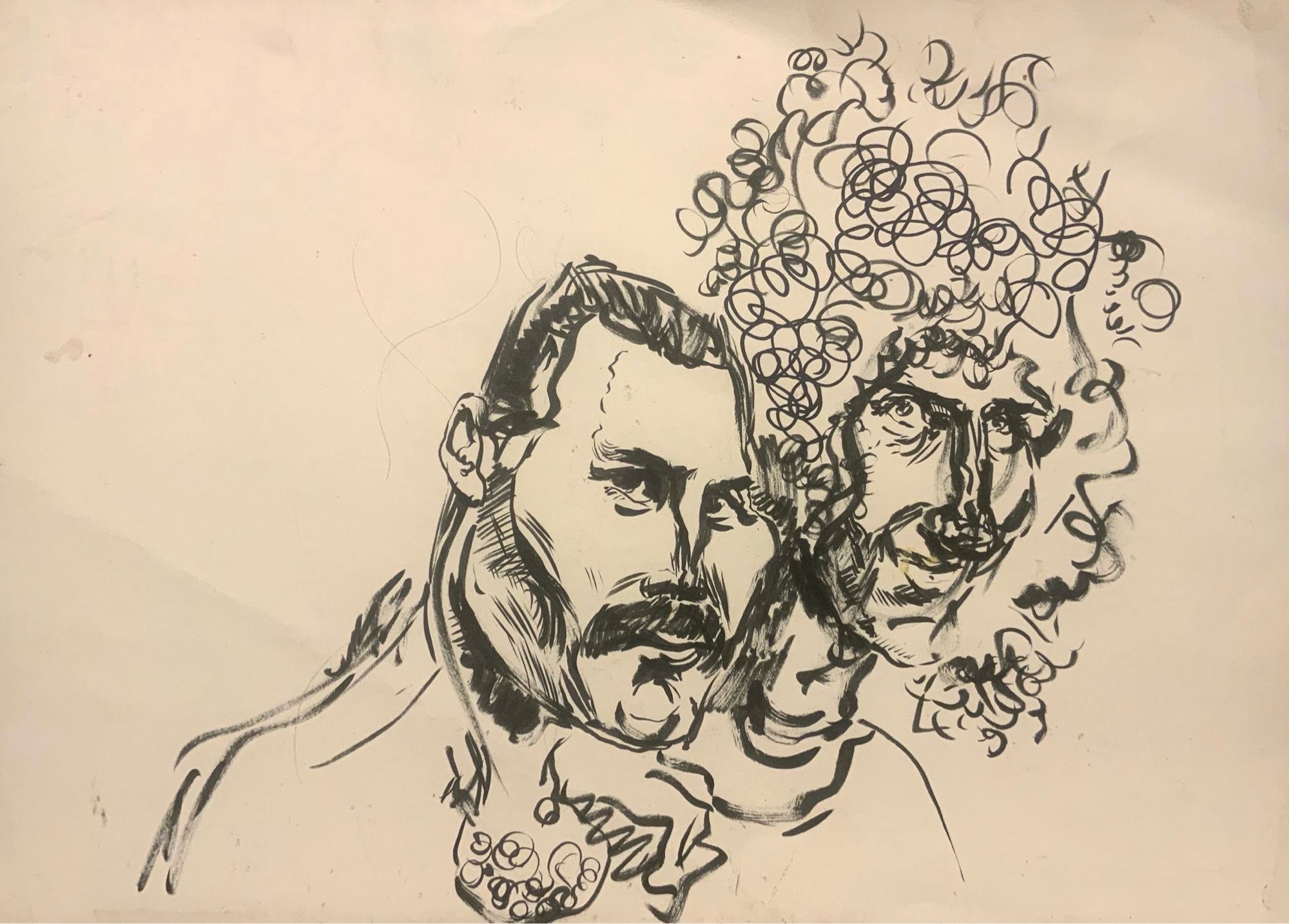 A brush pen drawing of Freddie and Brian in the 80s being sort of pals