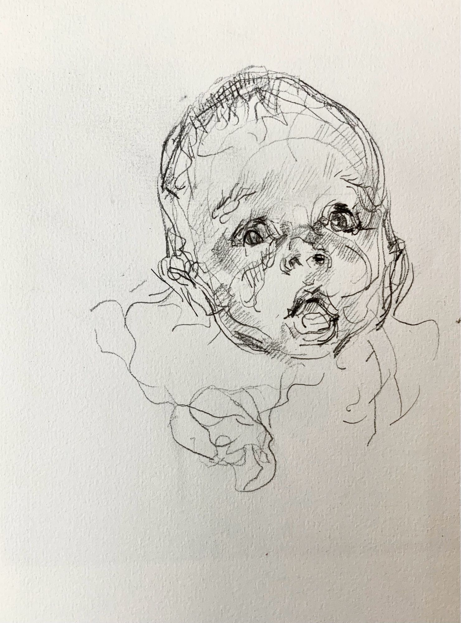 Pencil sketch of a small baby who is me.