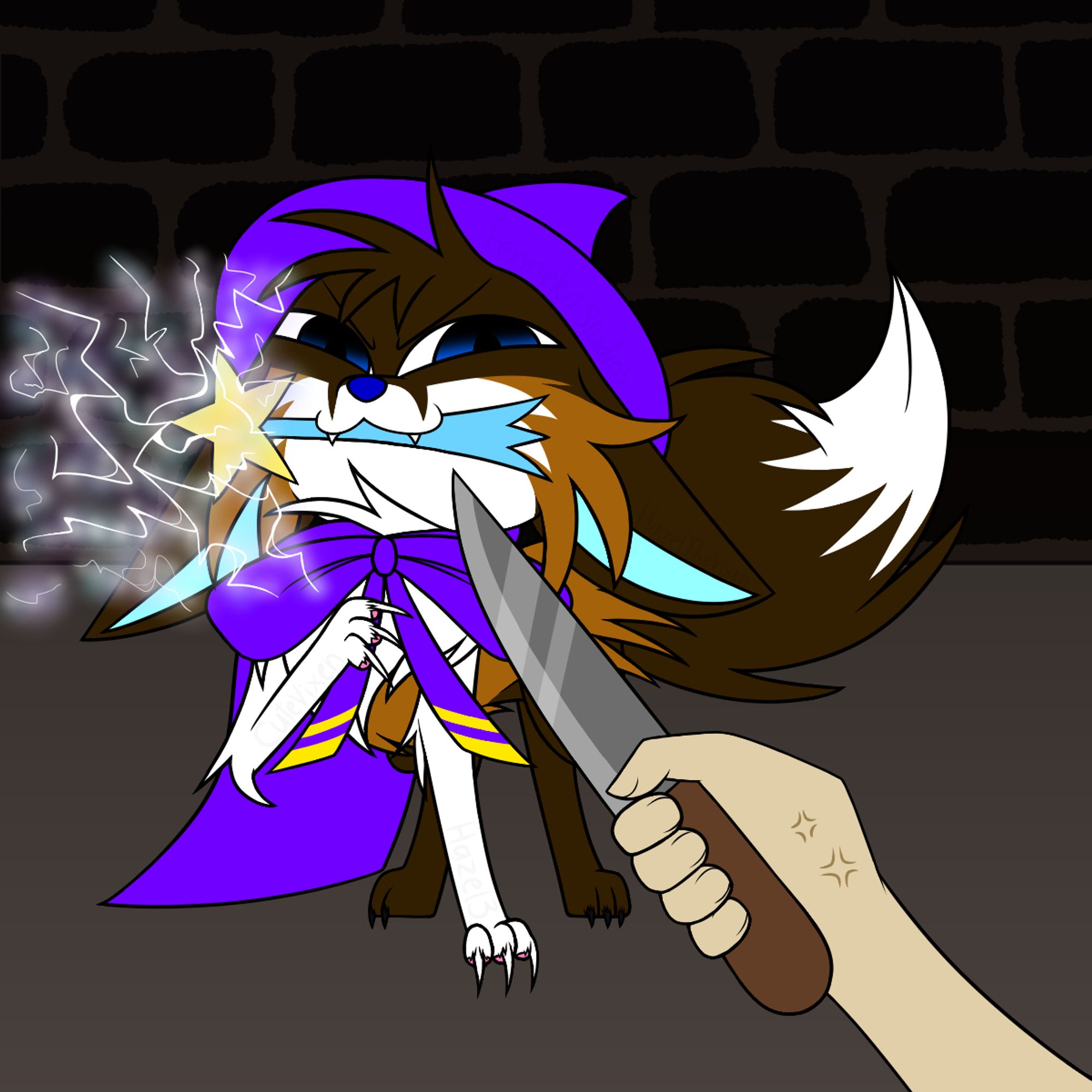 Knife cat meme but it's smug knife fox >=D The guy with a knife is my haters and the fox is me XD No I'm not free to take. U.U