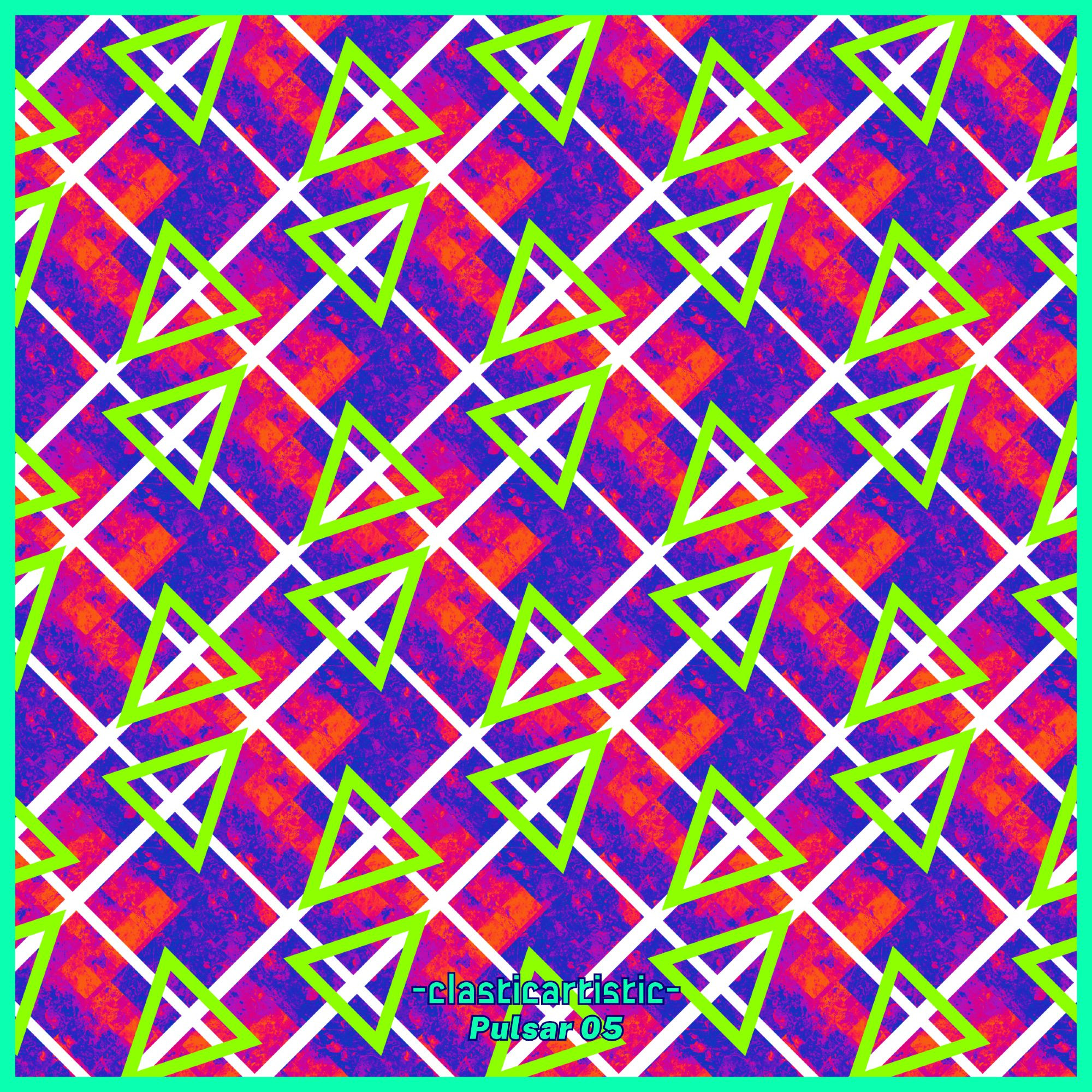 Text - -clasticartistic-, Pulsar 05, Pattern - Lime arrows and white lines on purple and orange