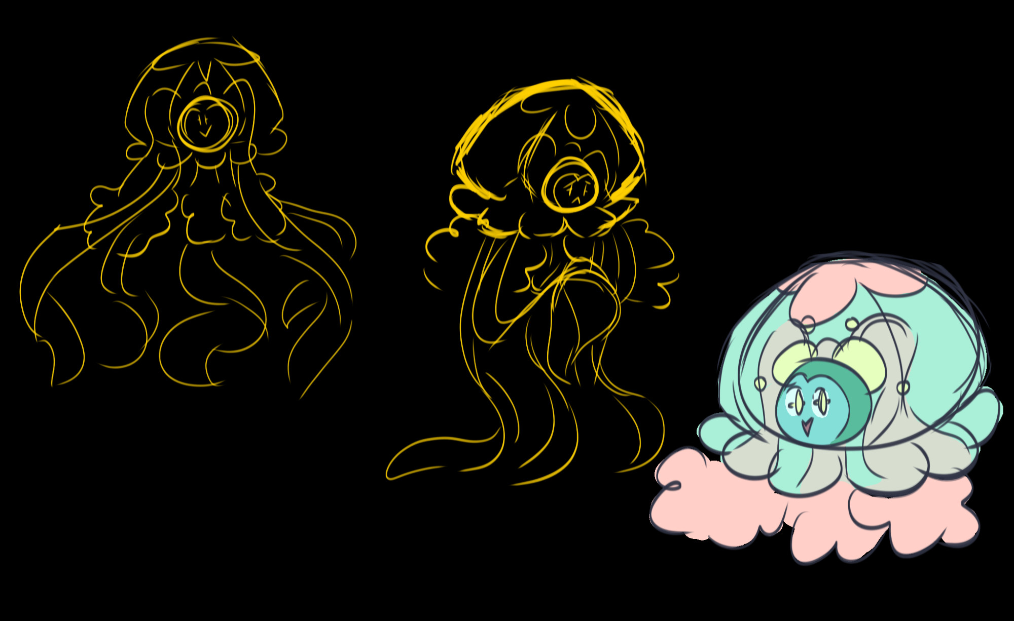 Some sketches showing the posing and personality of the jellyfish.