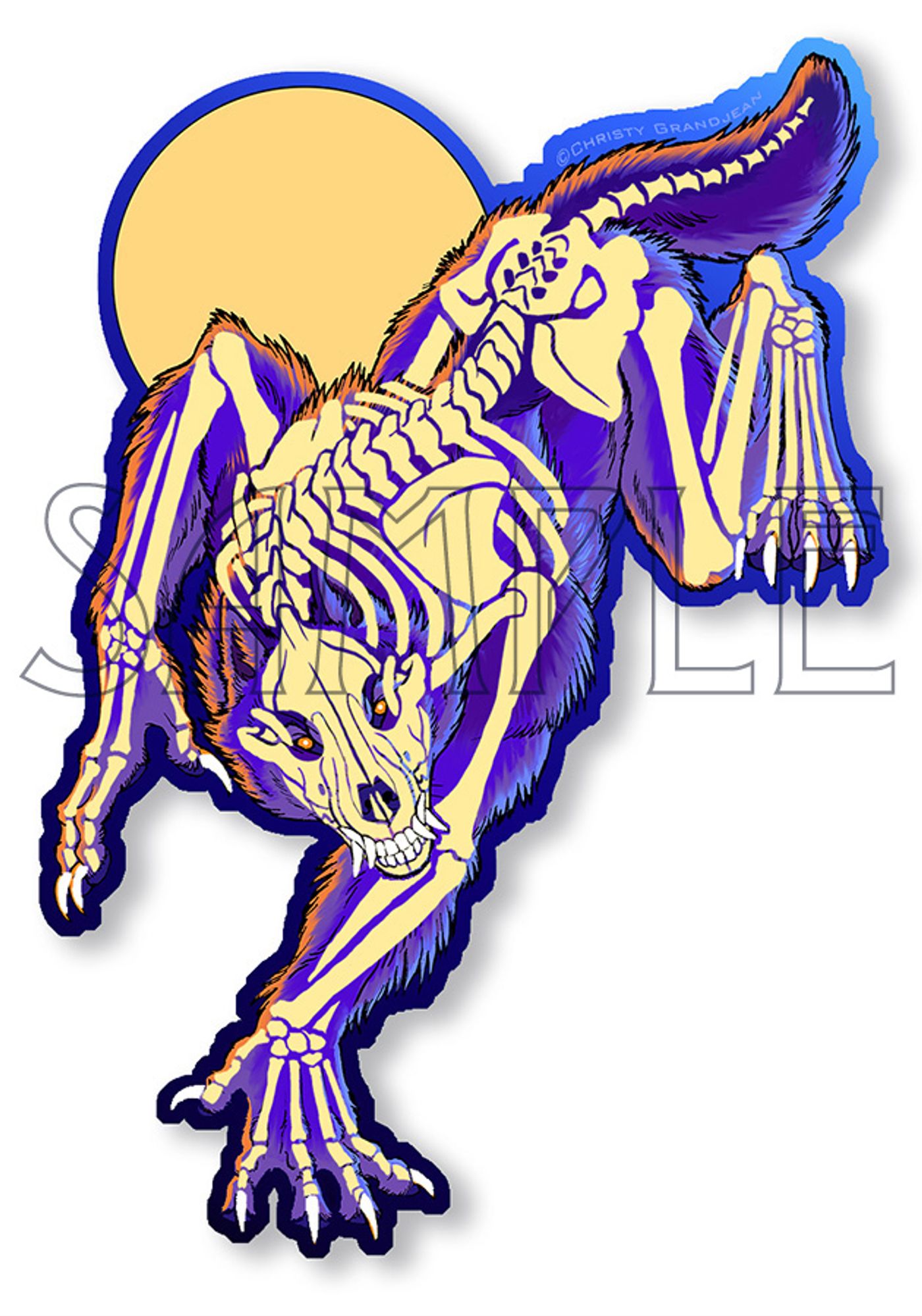 Image a werewolf skeleton sticker that glows in the dark