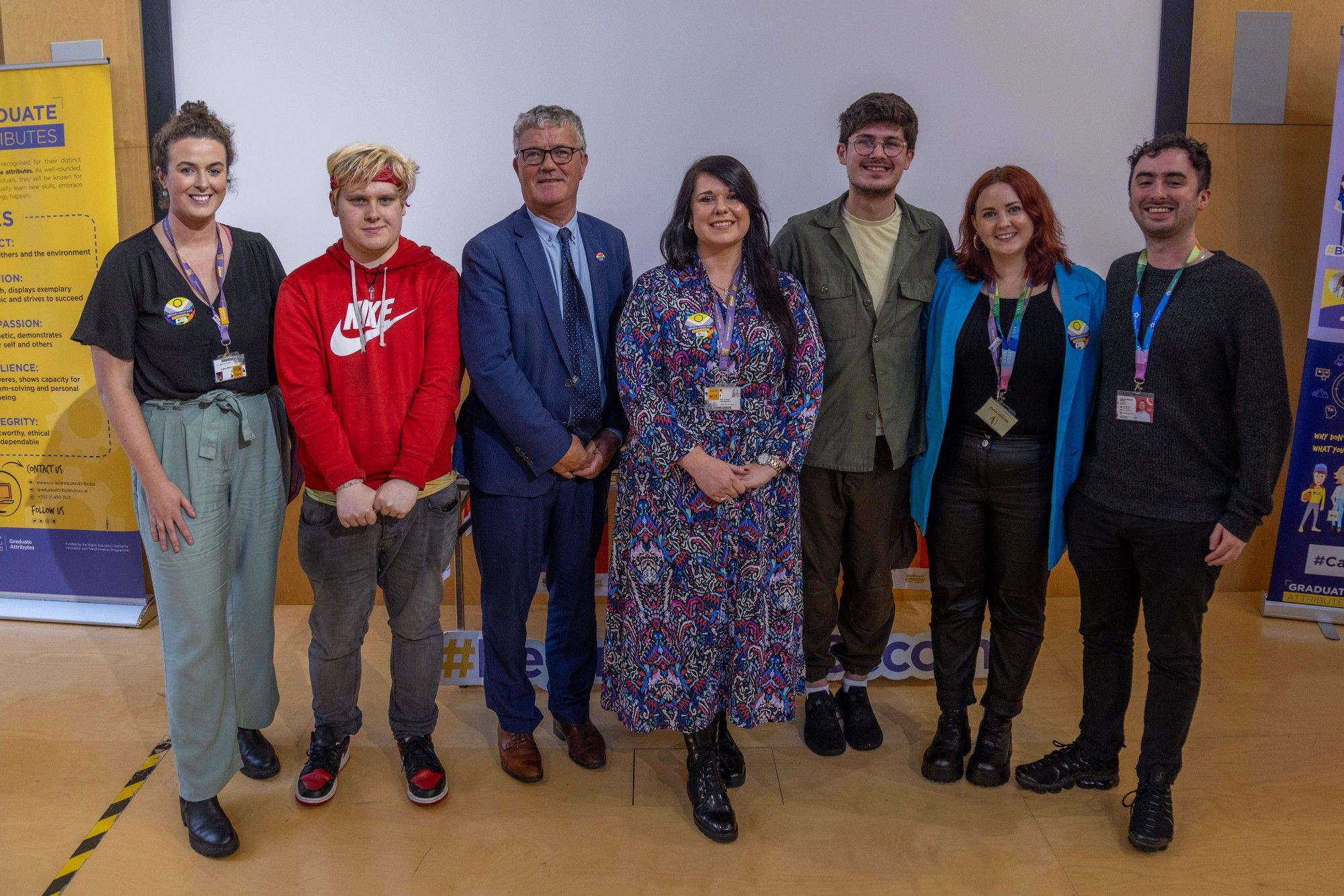 UCC staff and students celebrate the launch of UCC's Proud Ally Student Network. Image Credit: Max Bell/UCC.